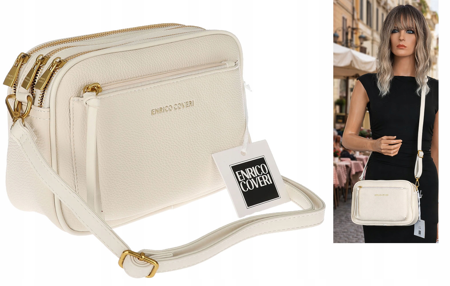 Torebka damska listonoszka pojemna na ramię torba casual modna 7056 Beżowa