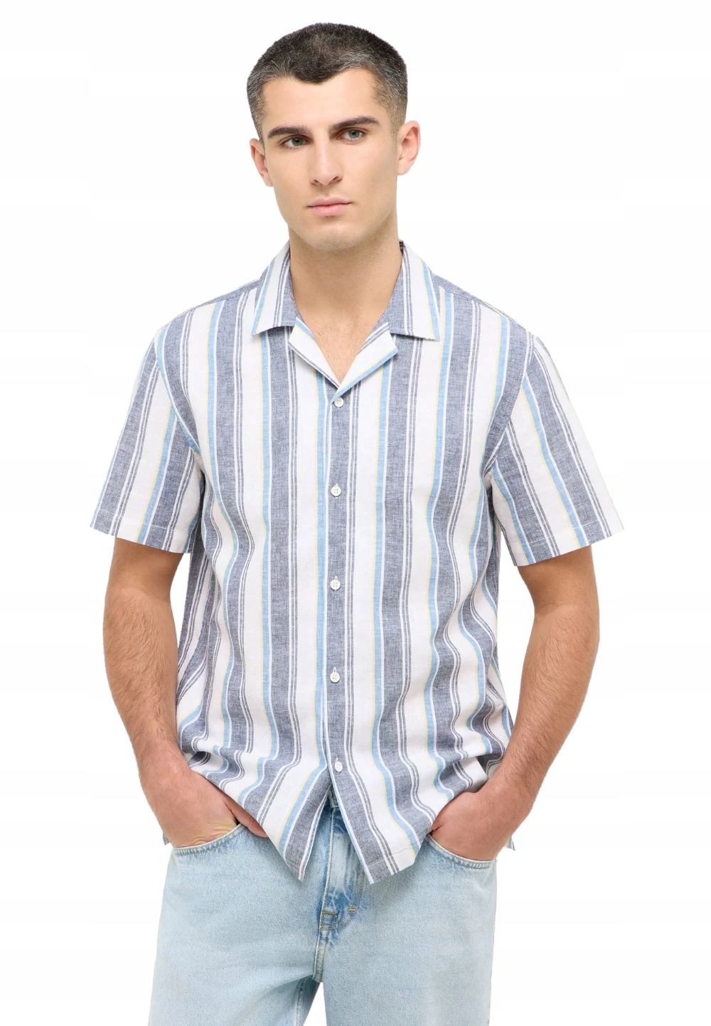 Mustang lněná pánská košile s krátkým rukávem a relaxed fit s krátkým rukávem, velikost M