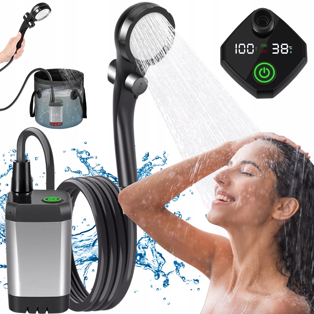 Venkovní kempingová sprcha 3 režimy stříkání Zastavení vody 6000 mAh