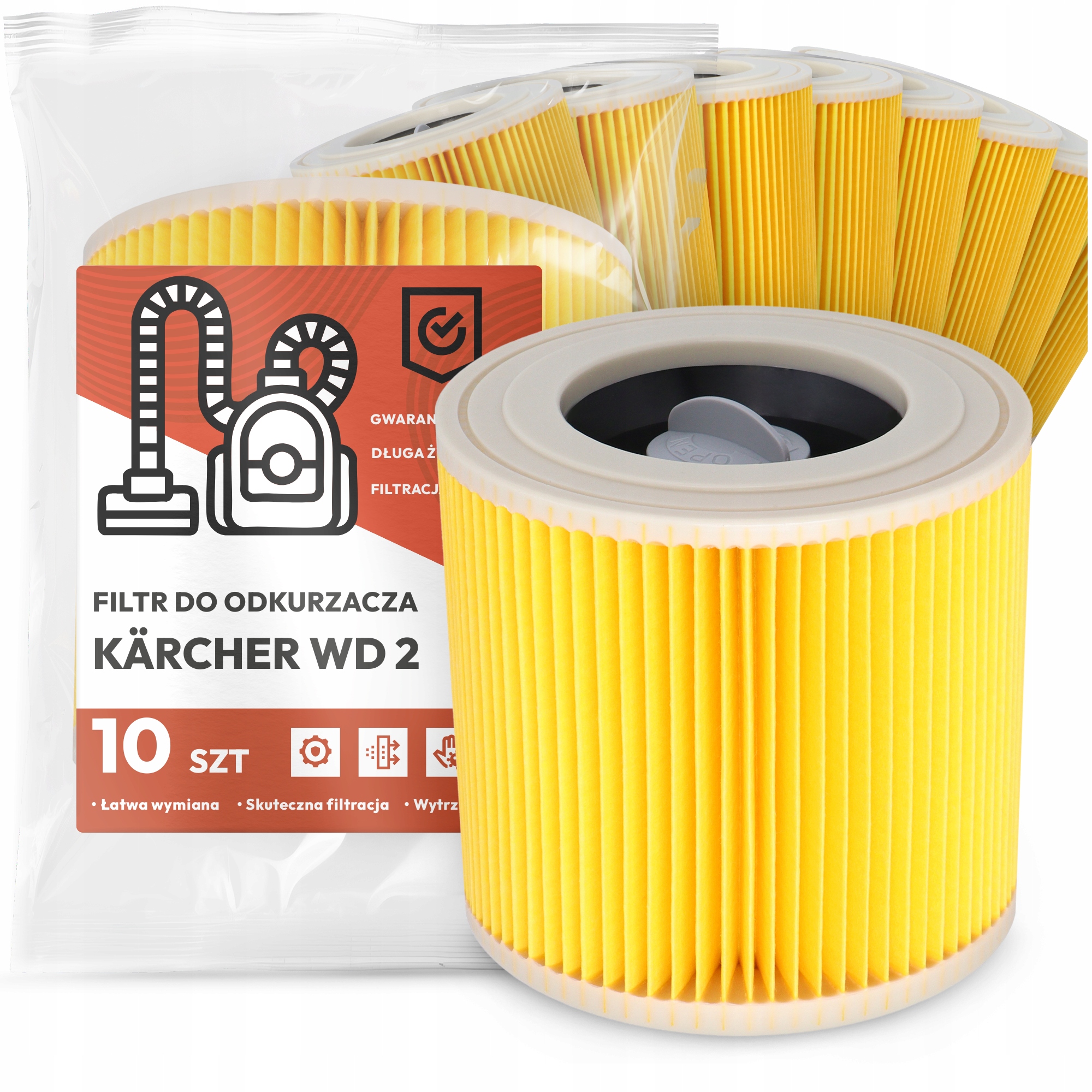 10 x Filtr Pro Vysavač Kärcher Wd 2 Vzduch Výkonný Náhradník Em-w