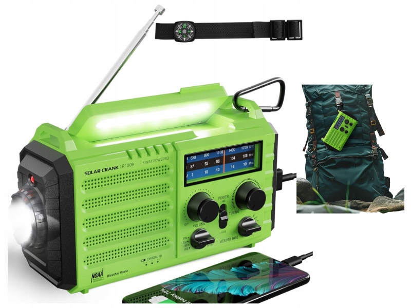 Solární rádio Korbové pro kempování Pěší turistika Usb Am/fm turistika