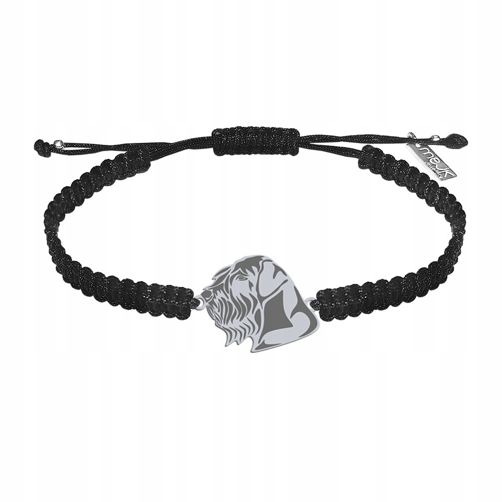 Stříbrný náramek se psem Šnaucer Obr 925 Makramé Gravírování Bonus