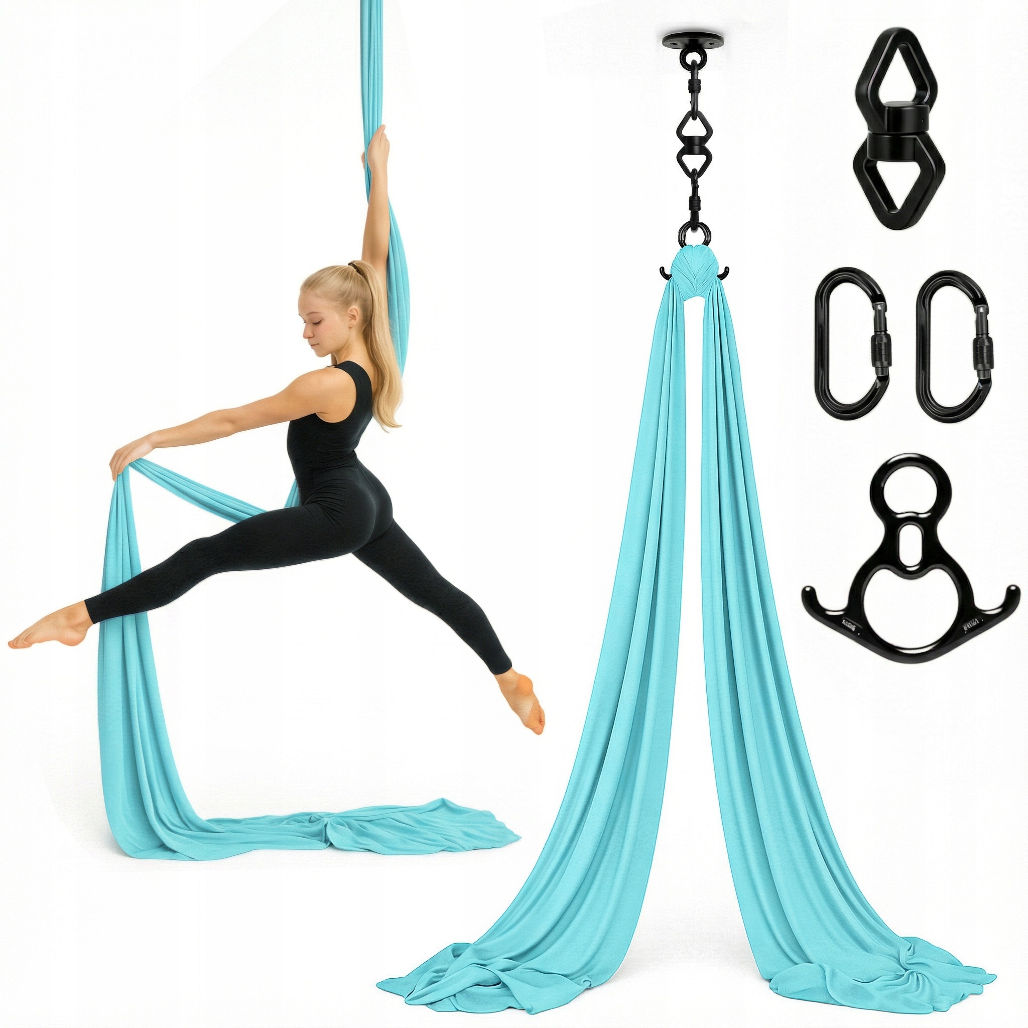 Akrobatická šála aerial silk 6 m Světle modrá