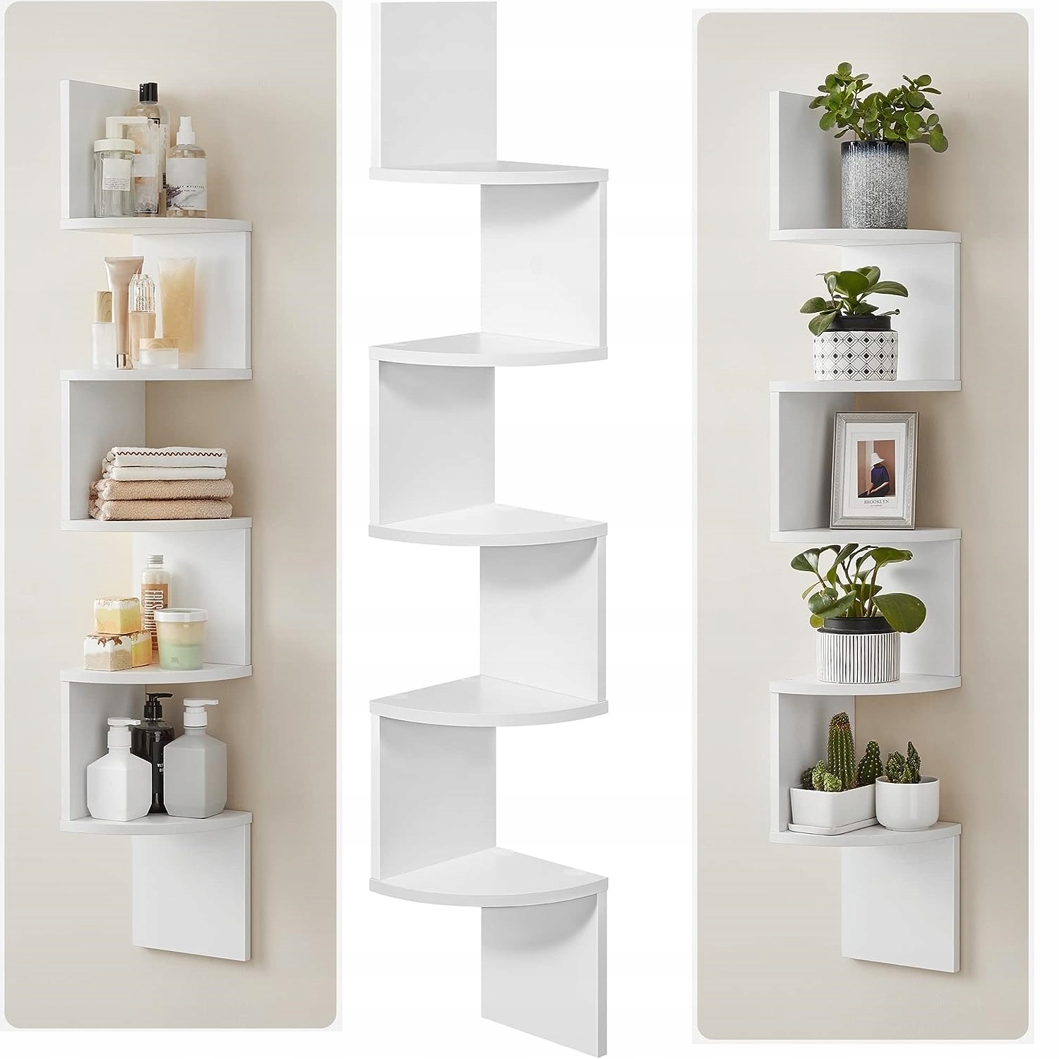 PÓŁKA ŚCIENNA NAROŻNA REGAŁ WISZĄCA BIAŁA 5 PÓŁEK NOWOCZESNY DESIGN