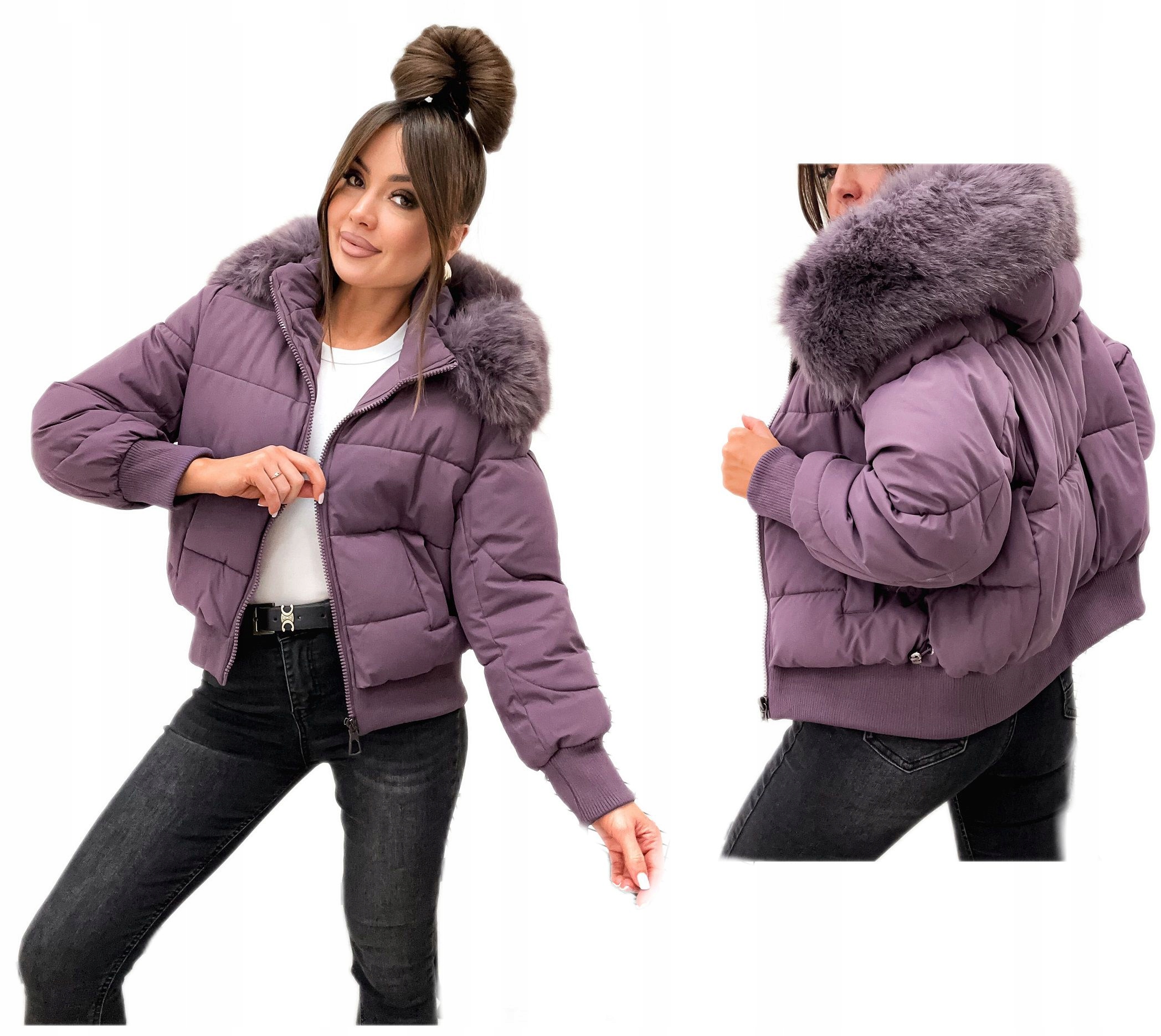 Ciepla zimowa kurtka damska z kapturem Oversize 8288 Fiolet ro XXL