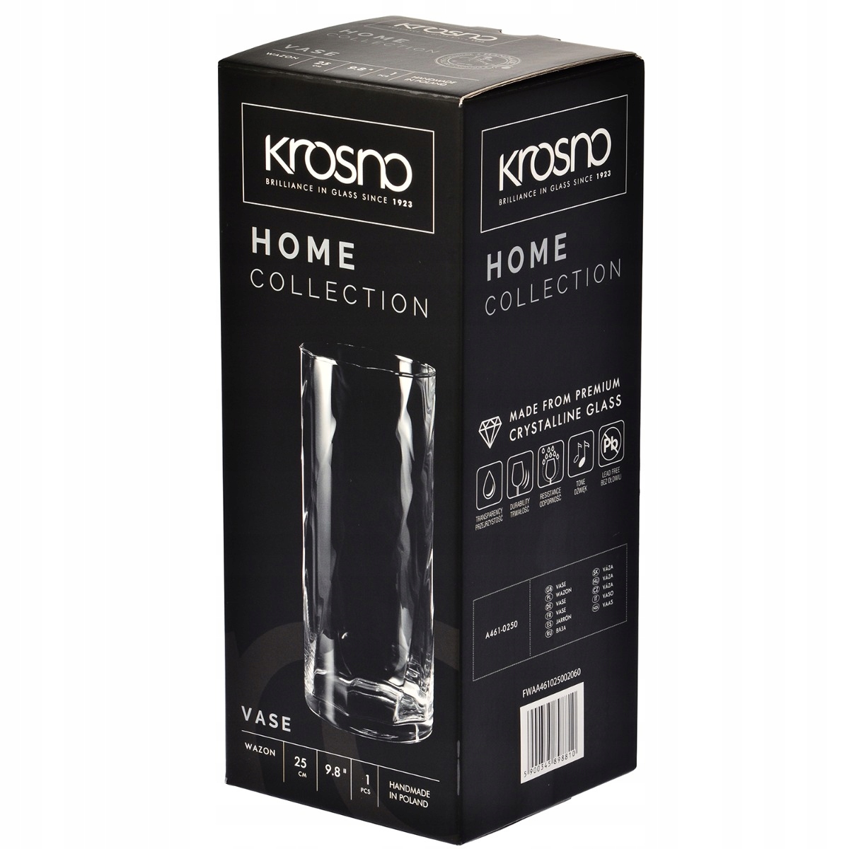 Prosty wazon Home KROSNO 28cm tuba cylinder Materiał szkło