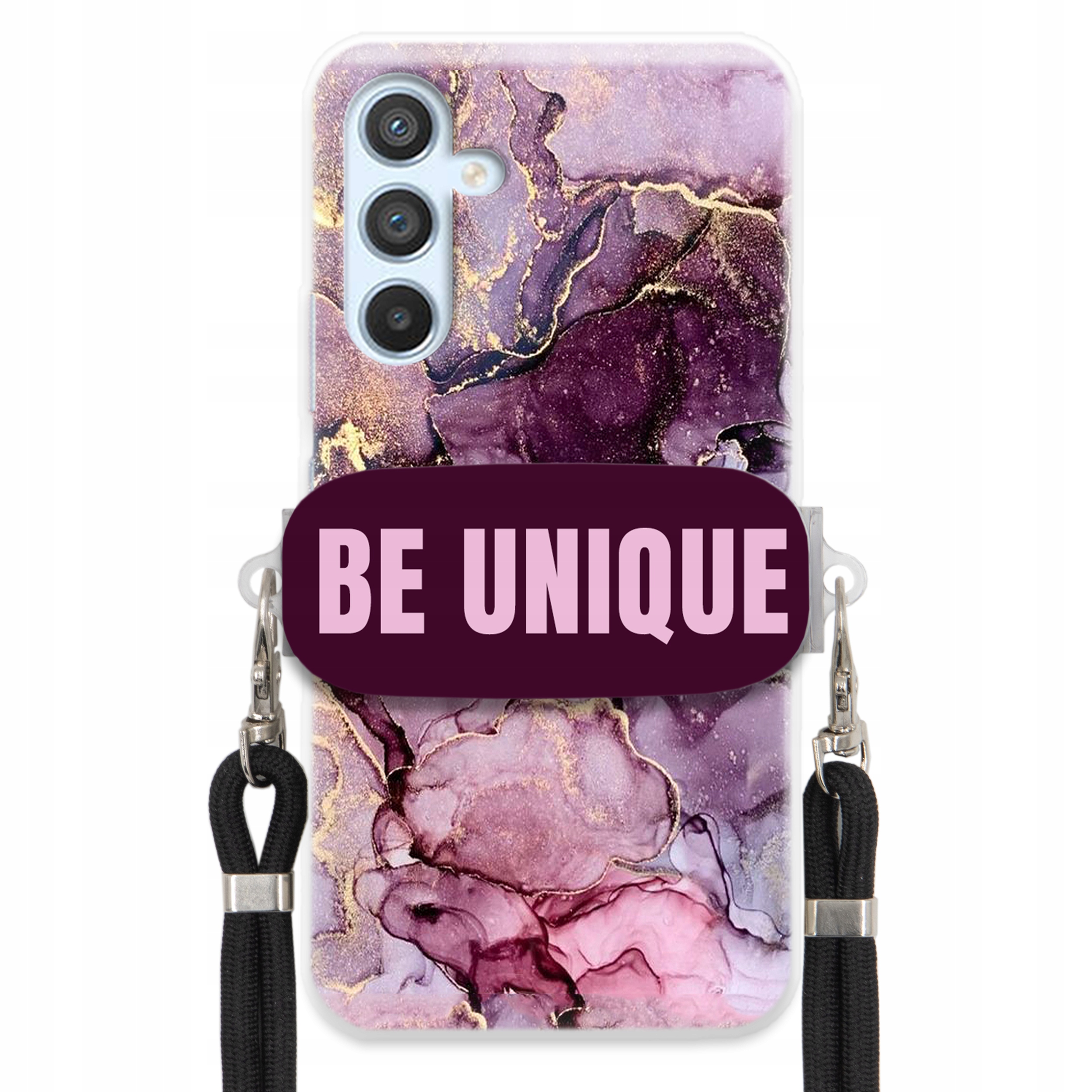 Puzdro pre Samsung A25 5G držiak na šnúrku Čierna Fialová Mramor Be Unique