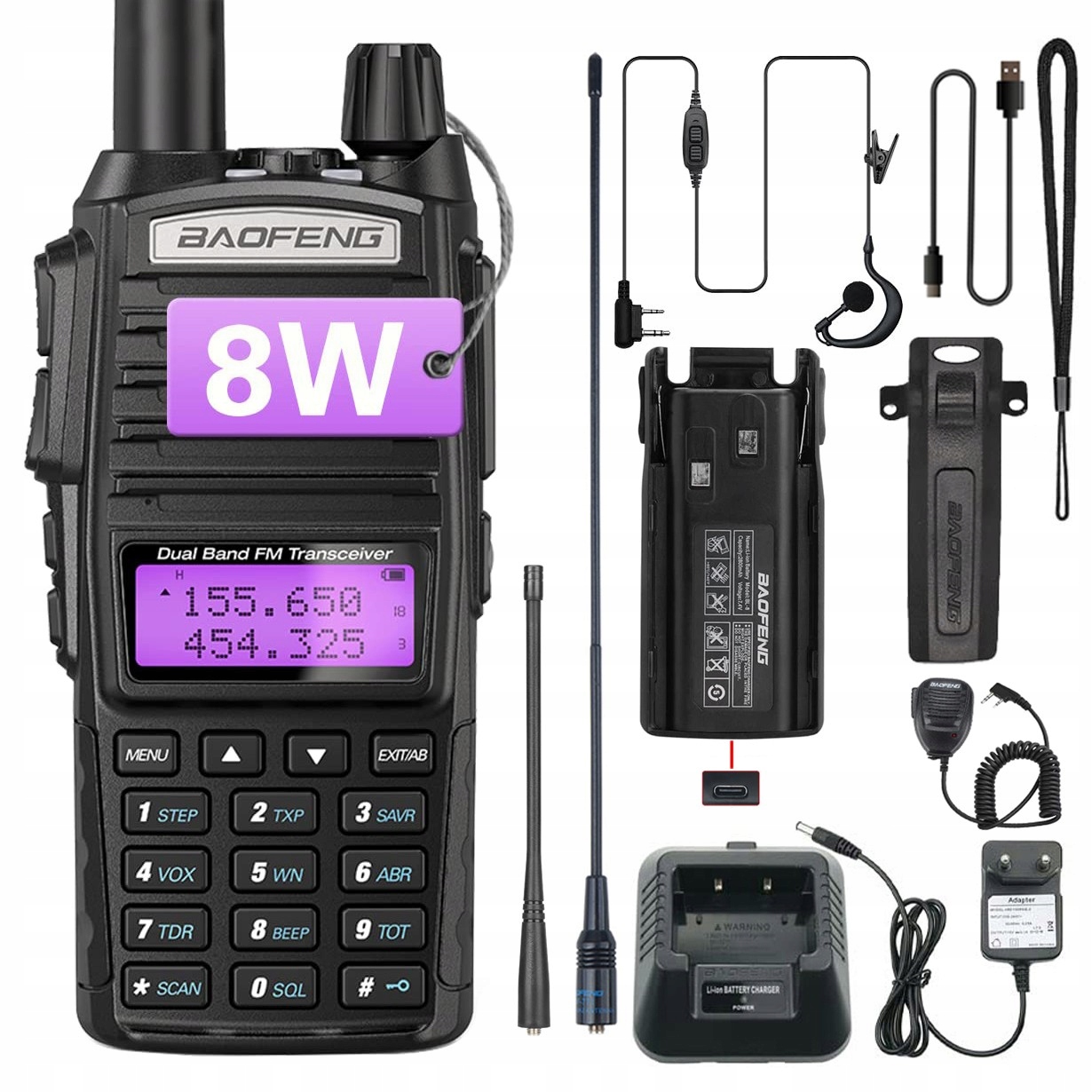 Baofeng UV-82 8W 2800mAh Vysílačka Radiotelefon Vysílačka Skener