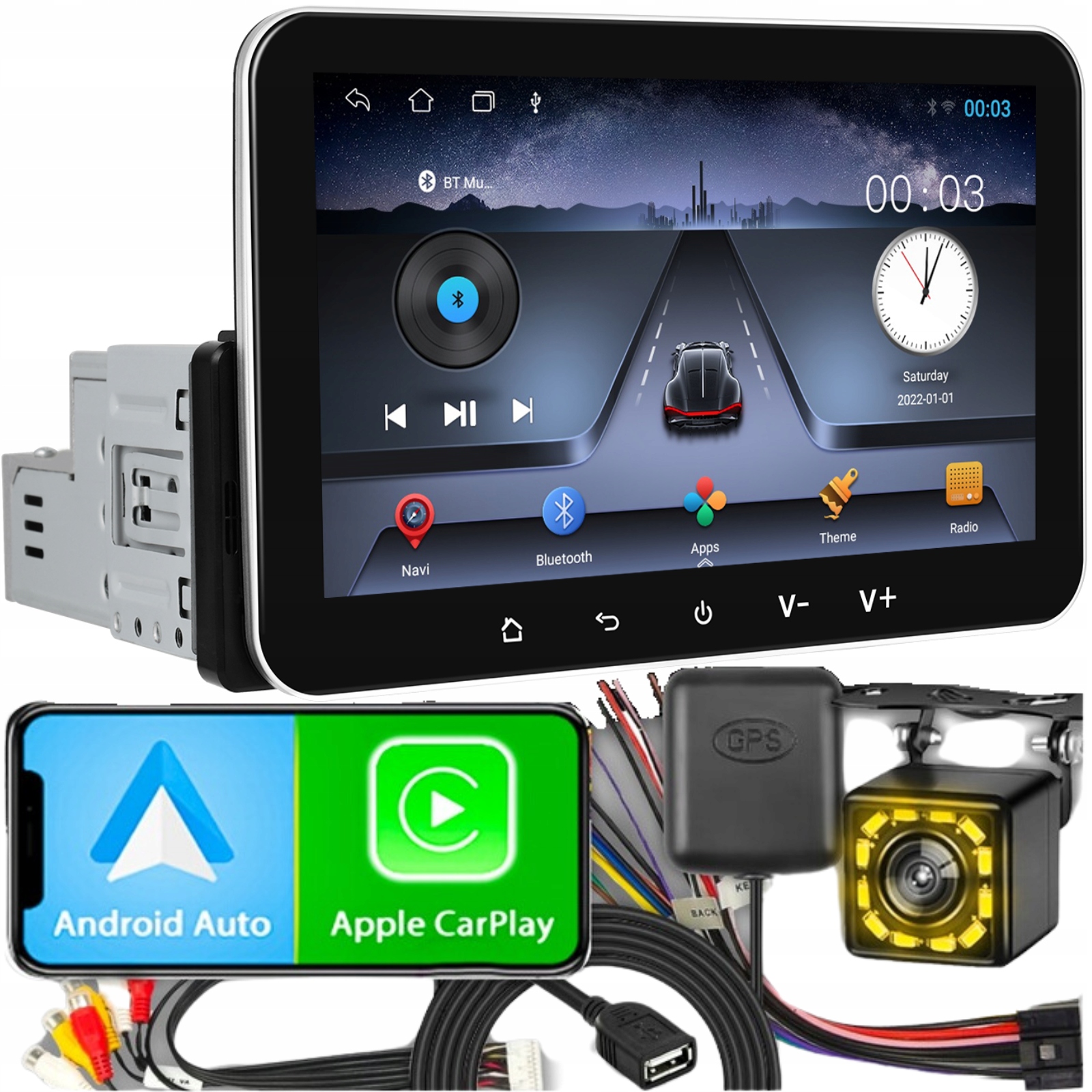 Autorádio 1DIN 7'' Carplay Android 13 Wifi Gps 2GB Dotykový Rámec Fm