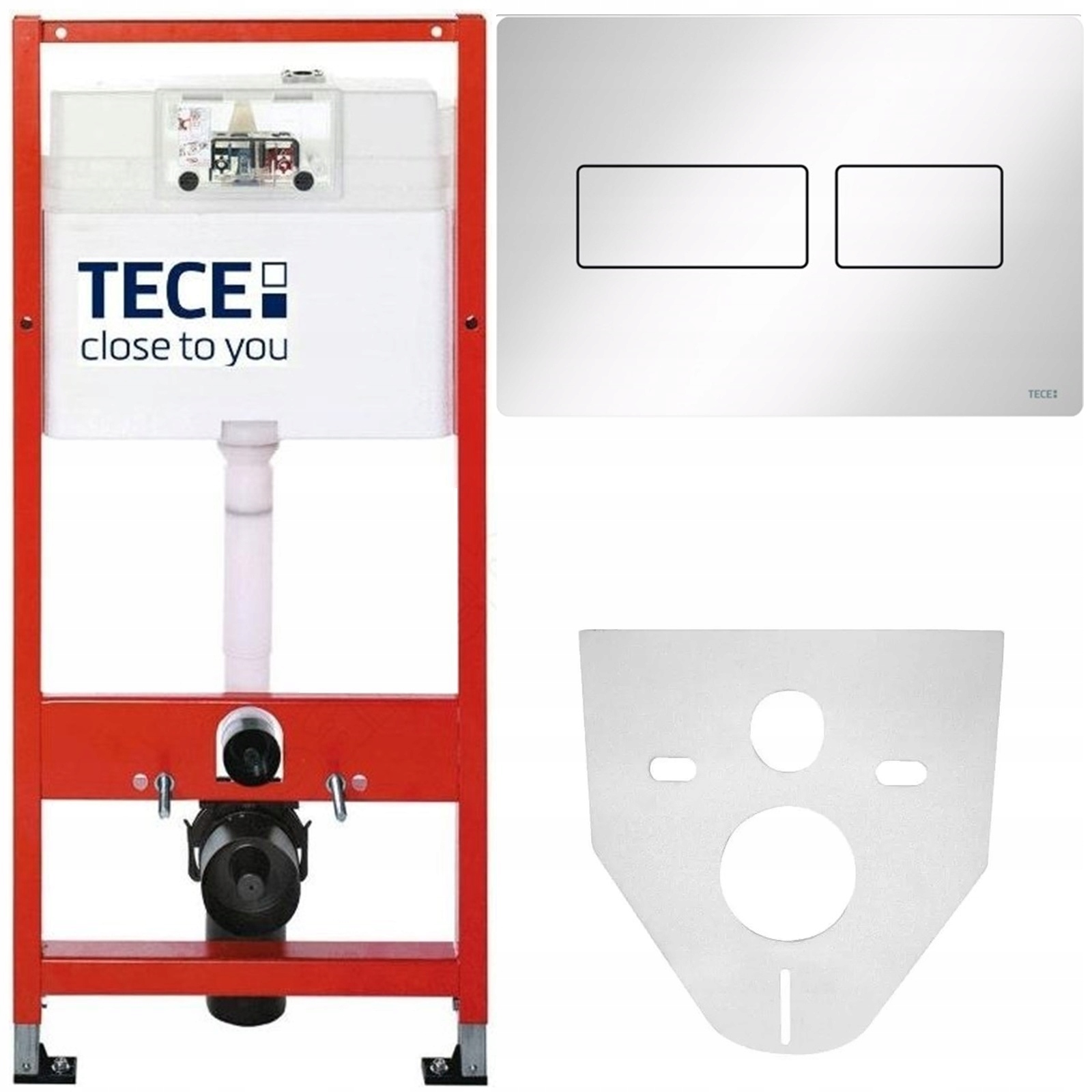 Tece Base Stelaż Podtynkowy Wc Zestaw Przycisk Metalowy Biały Połysk 4W1