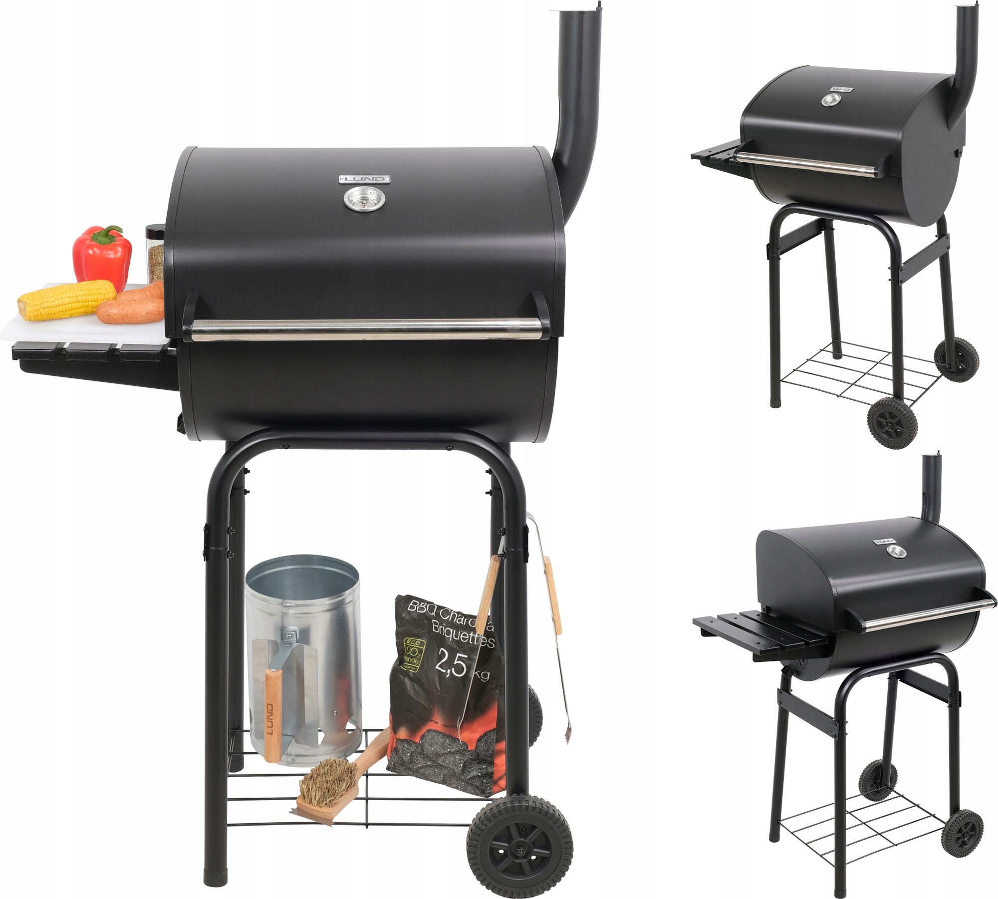 Ogrodowy Grill Węglowy Z Pokrywą Stalowy Ruszt 47X34CM Na Kółkach Lund