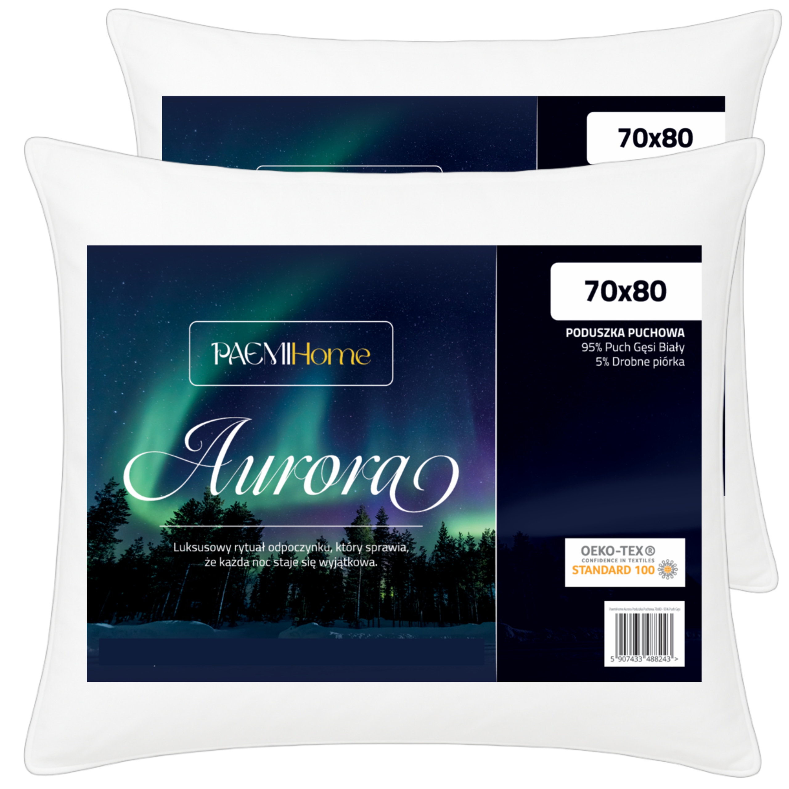 Sada 2x Páperová poduška 70x80 Aurora Prírodné husacie páperie Biela 95%