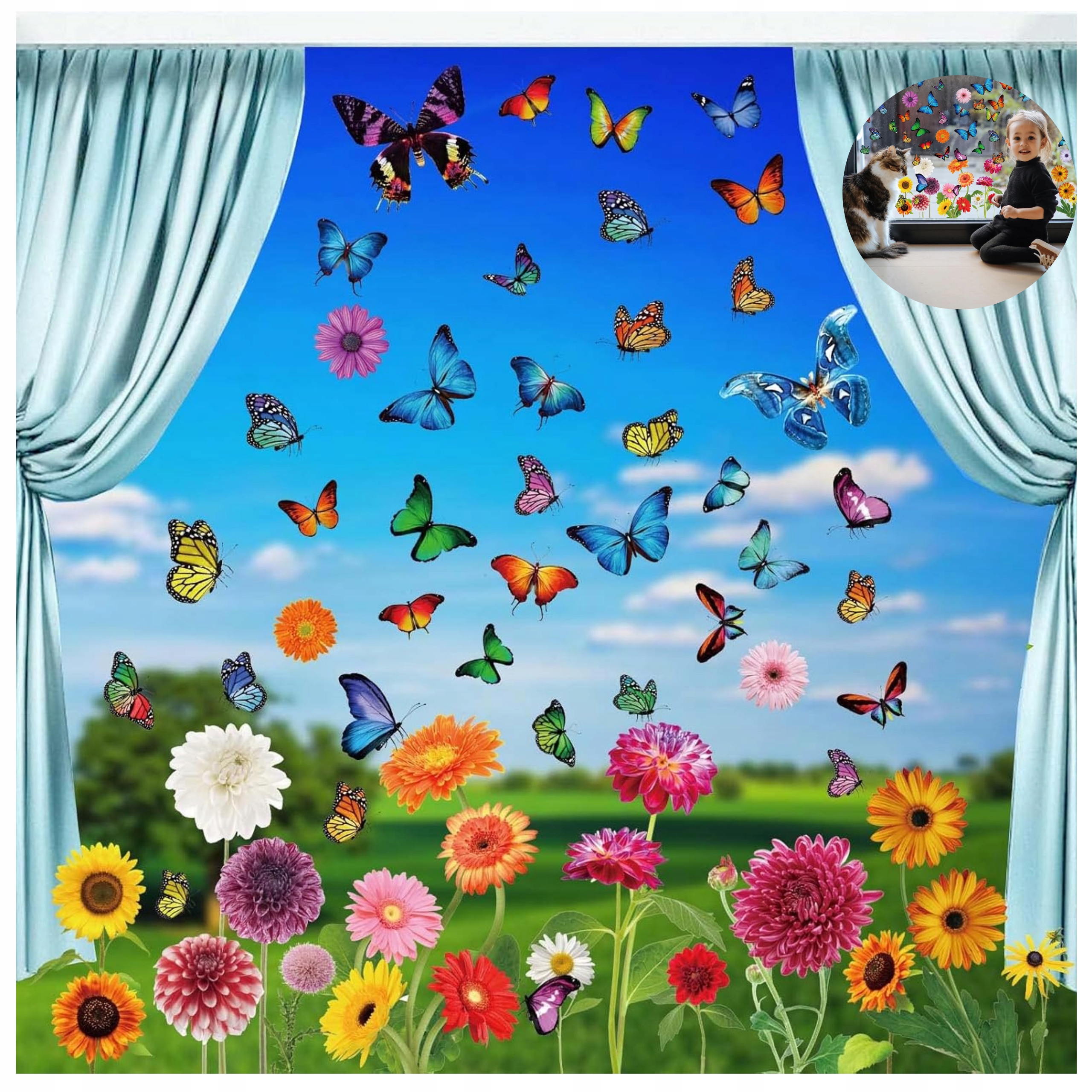 NAKLEJKI NA OKNO SZYBĘ WIOSENNE DEKORACJE OZDOBY WIOSNA MOTYLE KWIATKI