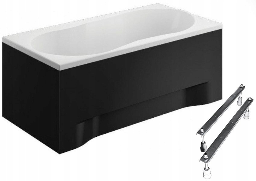 Obdélníková vana Polimat Gracja 150x70 s černým krytem a bonus nohama
