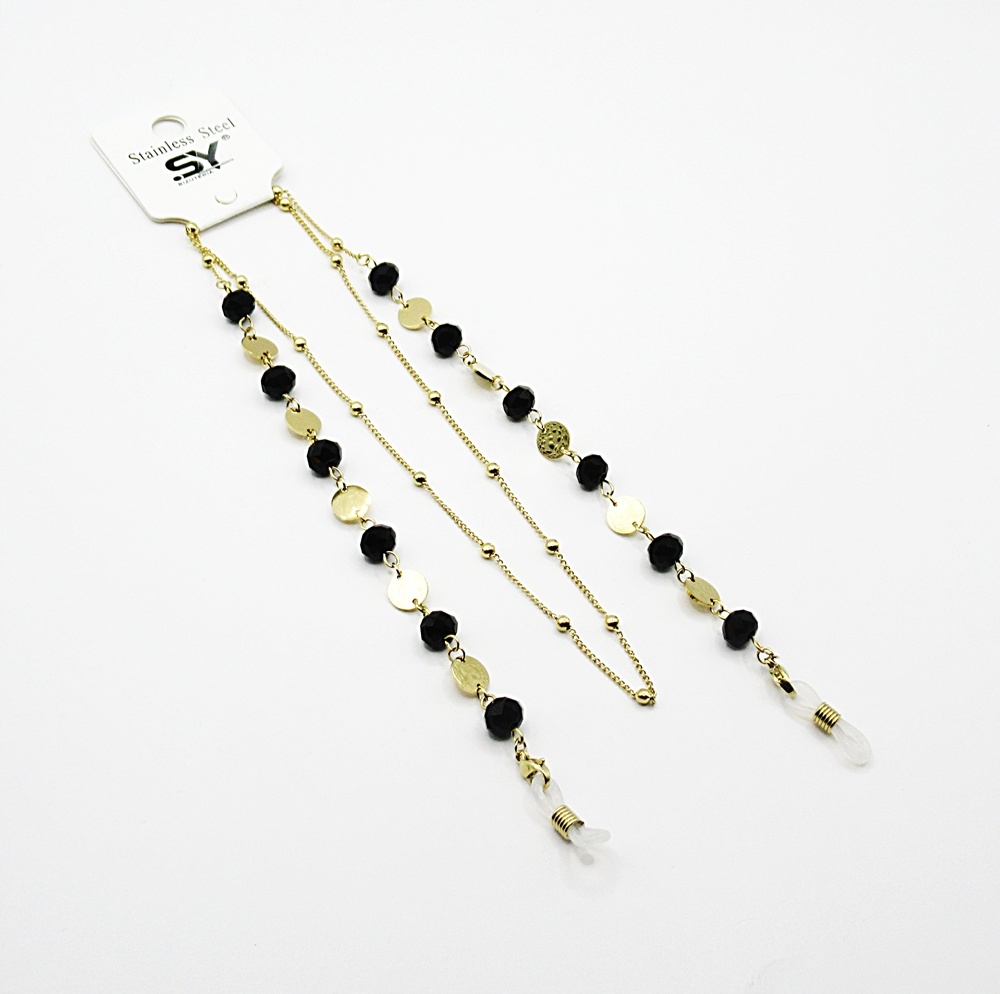 Nowy łańcuszek do okularów stal chirurgiczna korali czarne monety złote