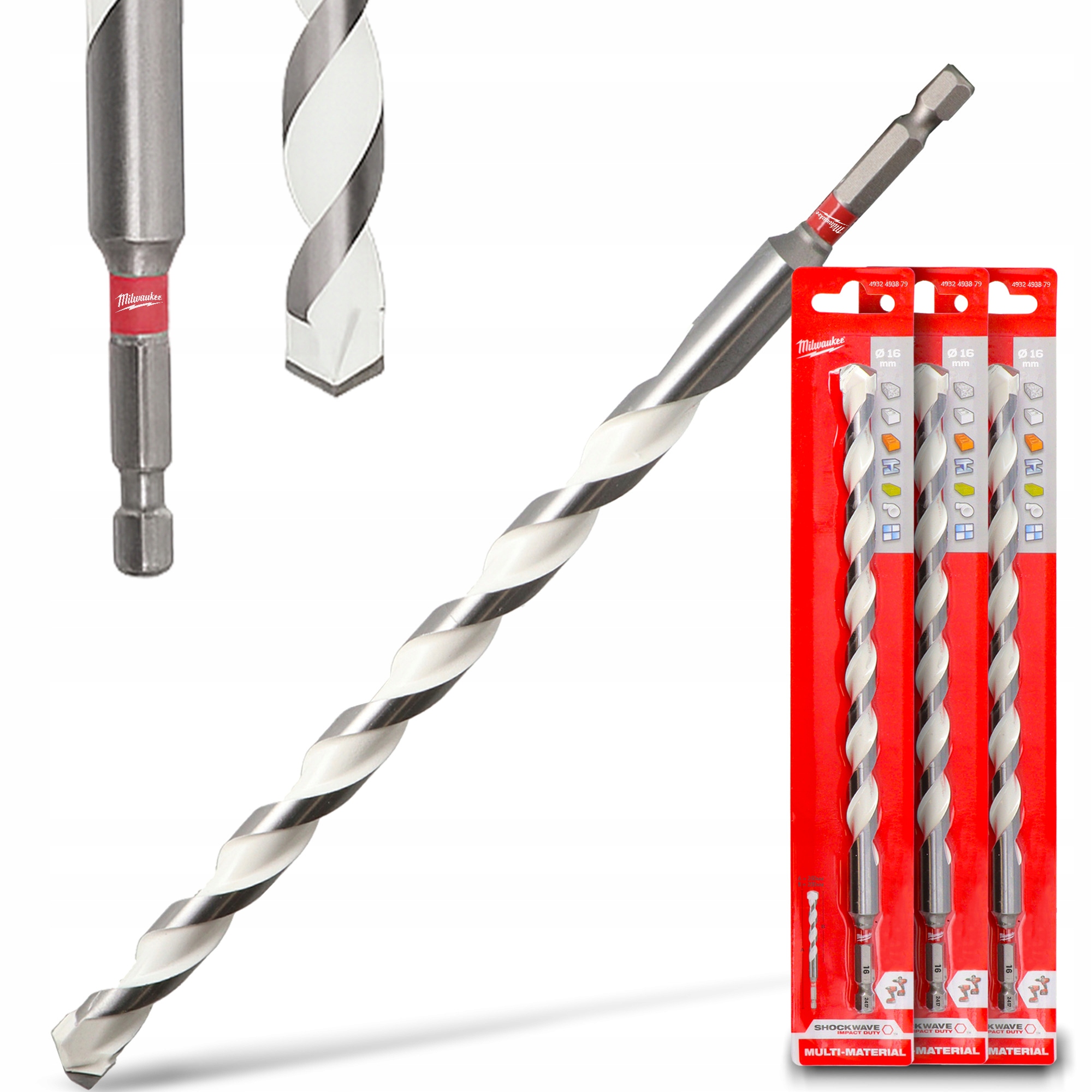 3x Vrták 16 mm 260x200 Betonu Kovové Dřevo Gres H1-P