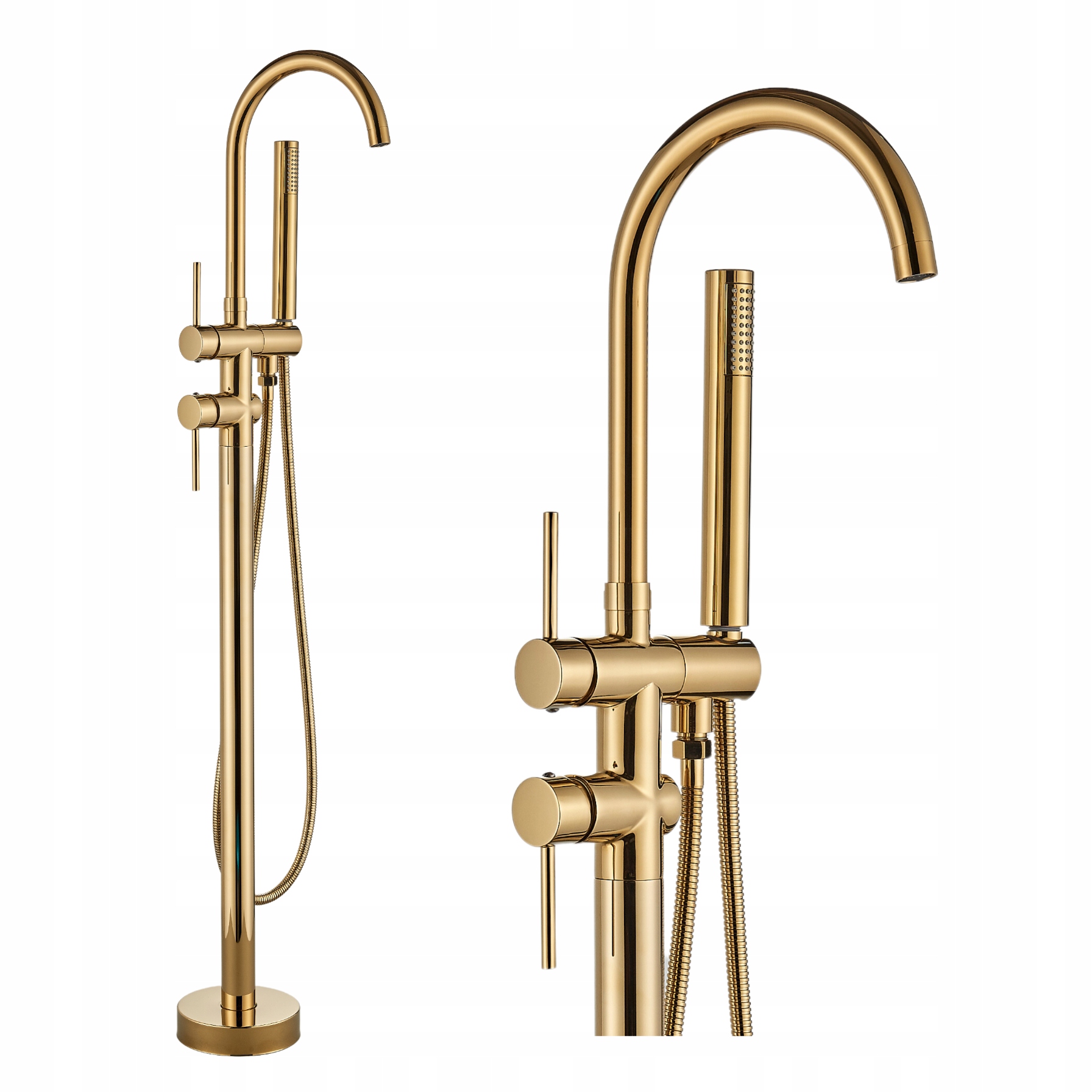 Vanová Baterie S Podlahovou Sprchou Vodopádová Stojící Retro Zlatá Ari