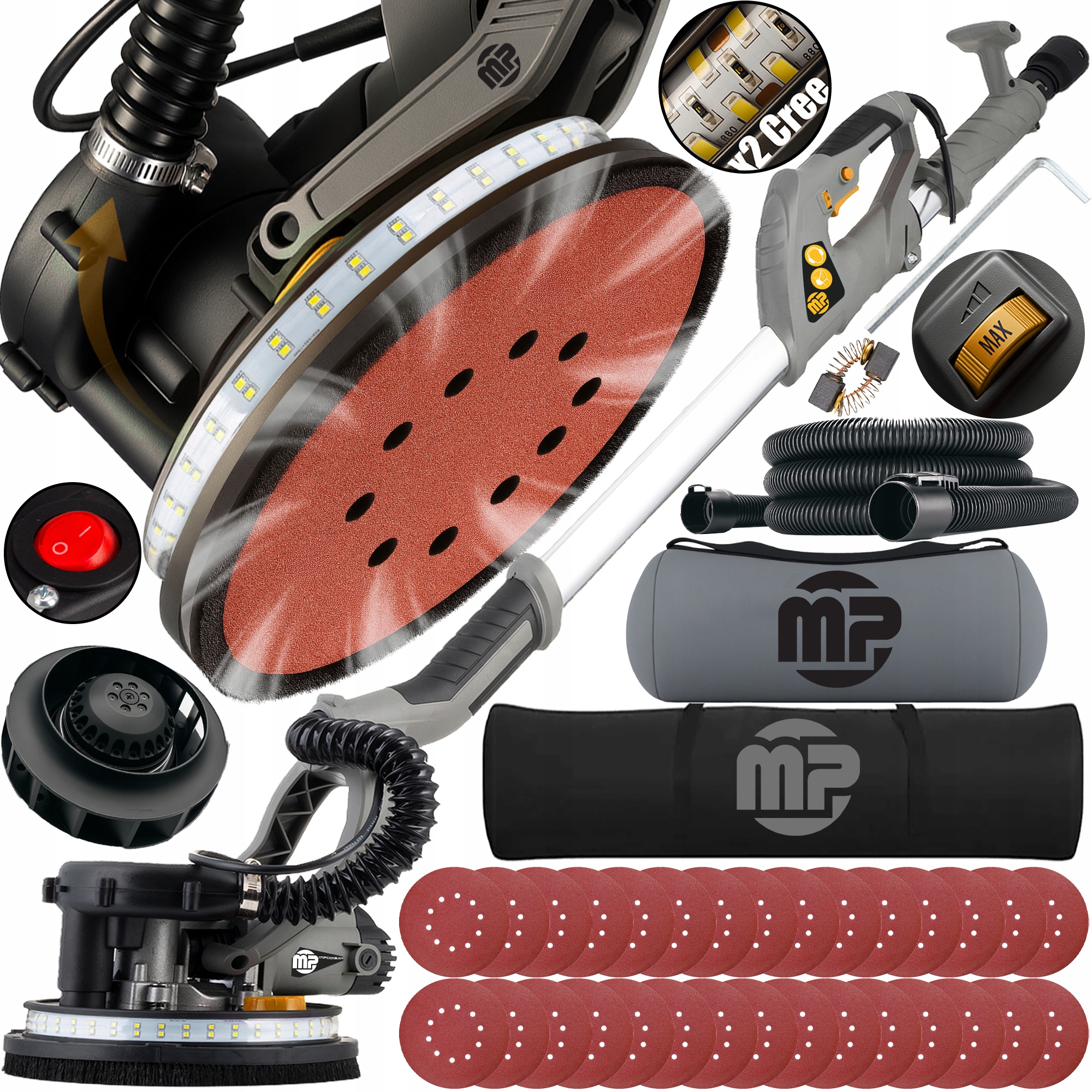 Szlifierka Żyrafa Gipsu Gładzi Tynku Ścian Tynków Led Turbo Majster MP0018