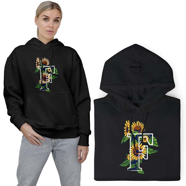 Pohodlná Mikina Černá Slunečnice Vzory XL