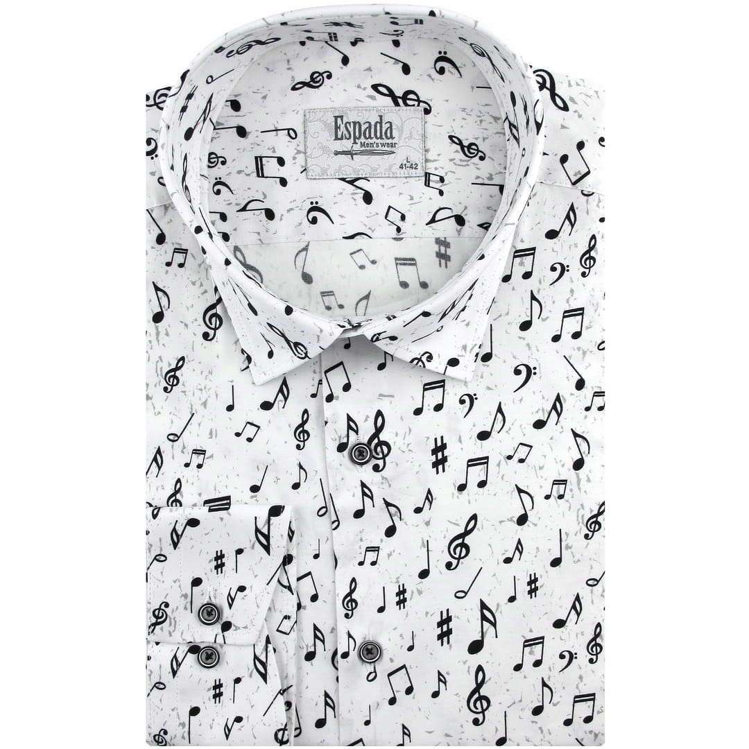 Koszula Męska Wizytowa do garnituru cyfrowy nadruk w nuty H583