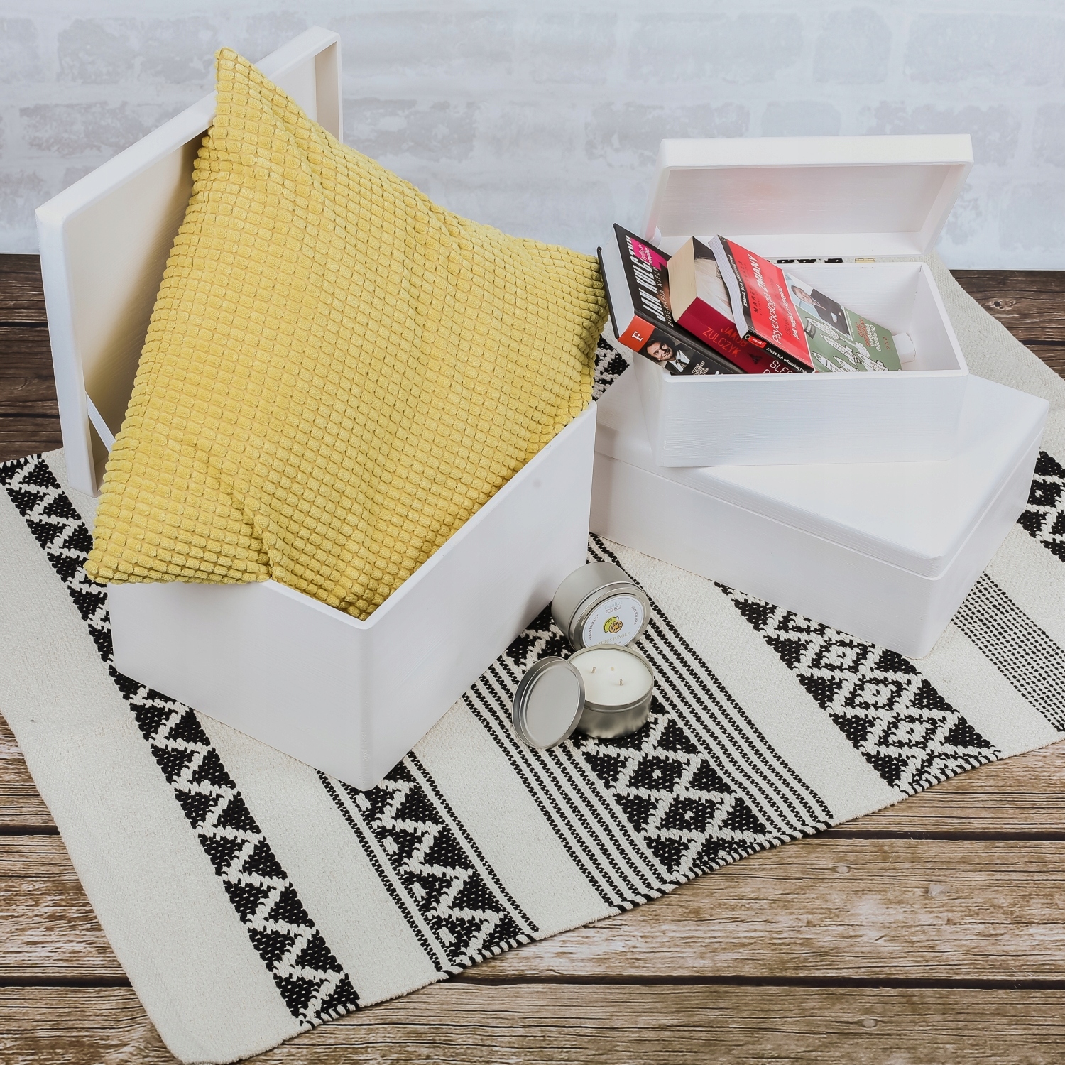 Pudełko drewniane białe z wiekiem 30x20x14 cm Marka Creative Deco