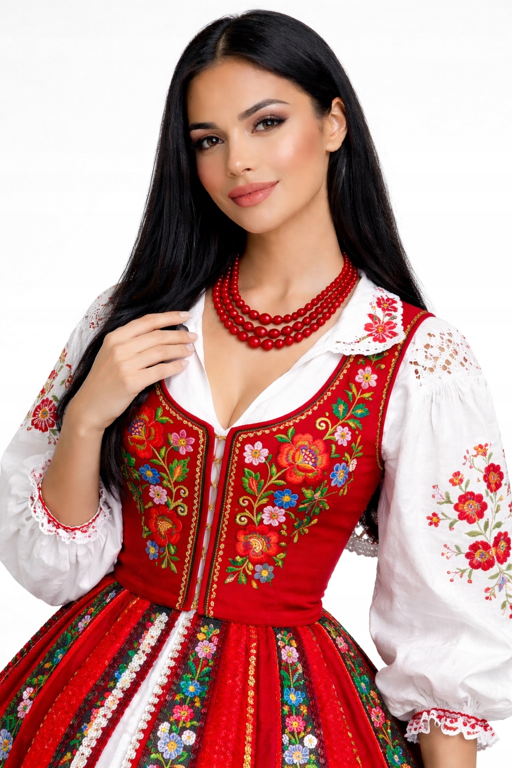 Korale Czerwone Góralski Naszyjnik Czerwony Folk Ludowe Zespoły Gorset