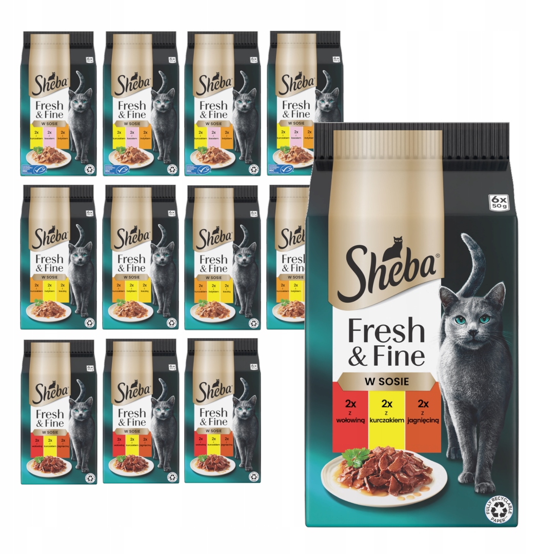 Levně Sheba Fresh&Fine 72x50g Vlhké Krmivo Mix Chutí v omáčce