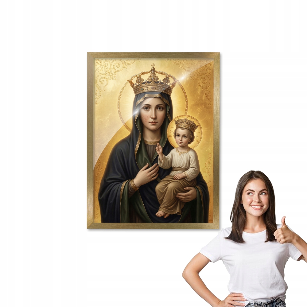 Obraz s rámečkem Maria S Ježíšem, zlatý rámeček 40x50, náboženský