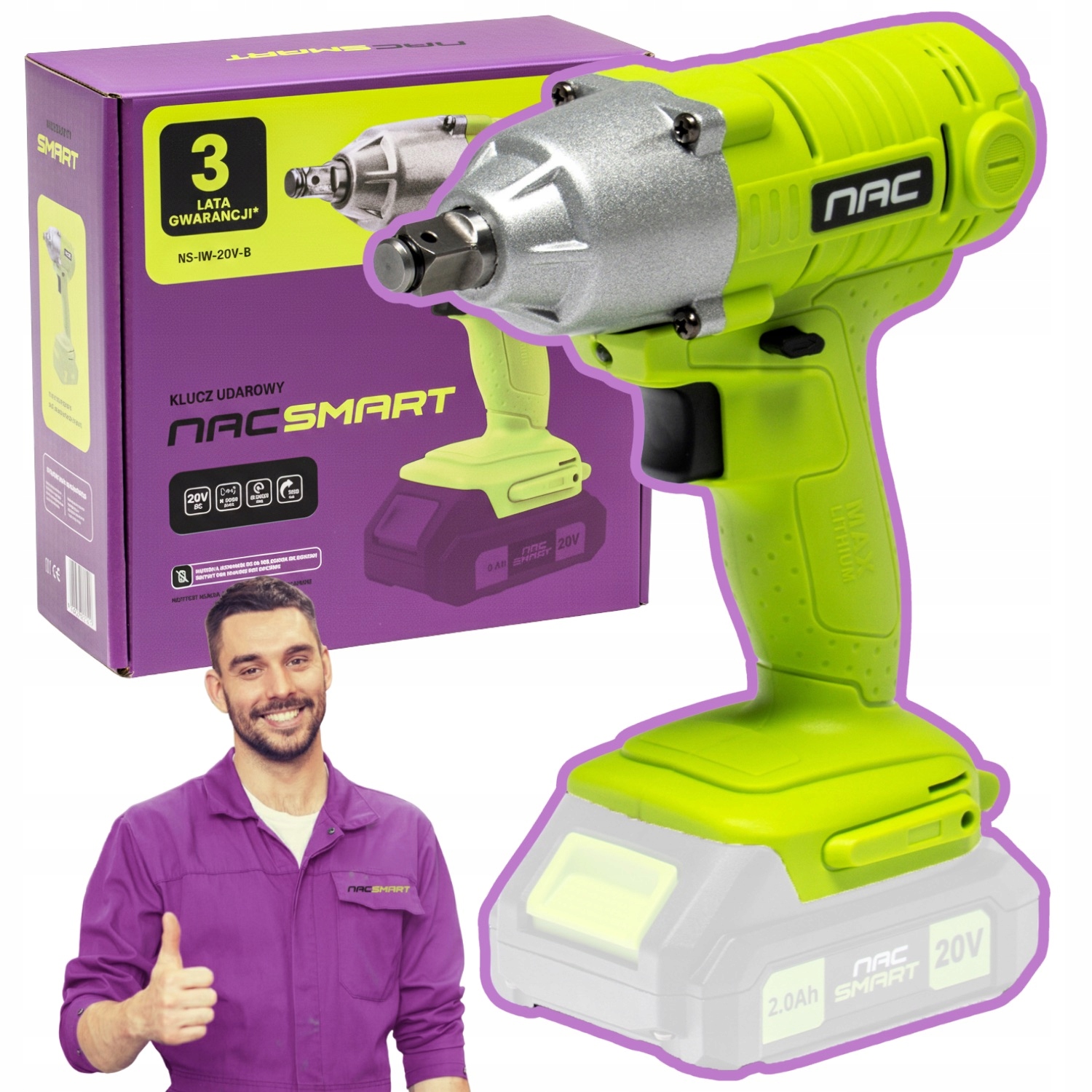 Klucz Udarowy Akumulatorowy Klucz Do Kół 1/2" 2300RPM 300NM Nac Smart Body