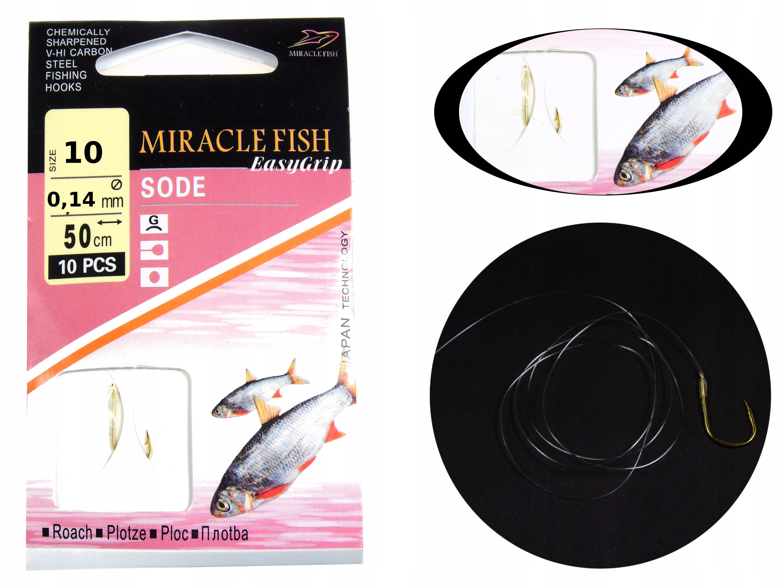 HACZYKI WIĄZANE PRZYPONY GOTOWE SODE PŁOĆ 10 SZT R 10 / 0,14MM