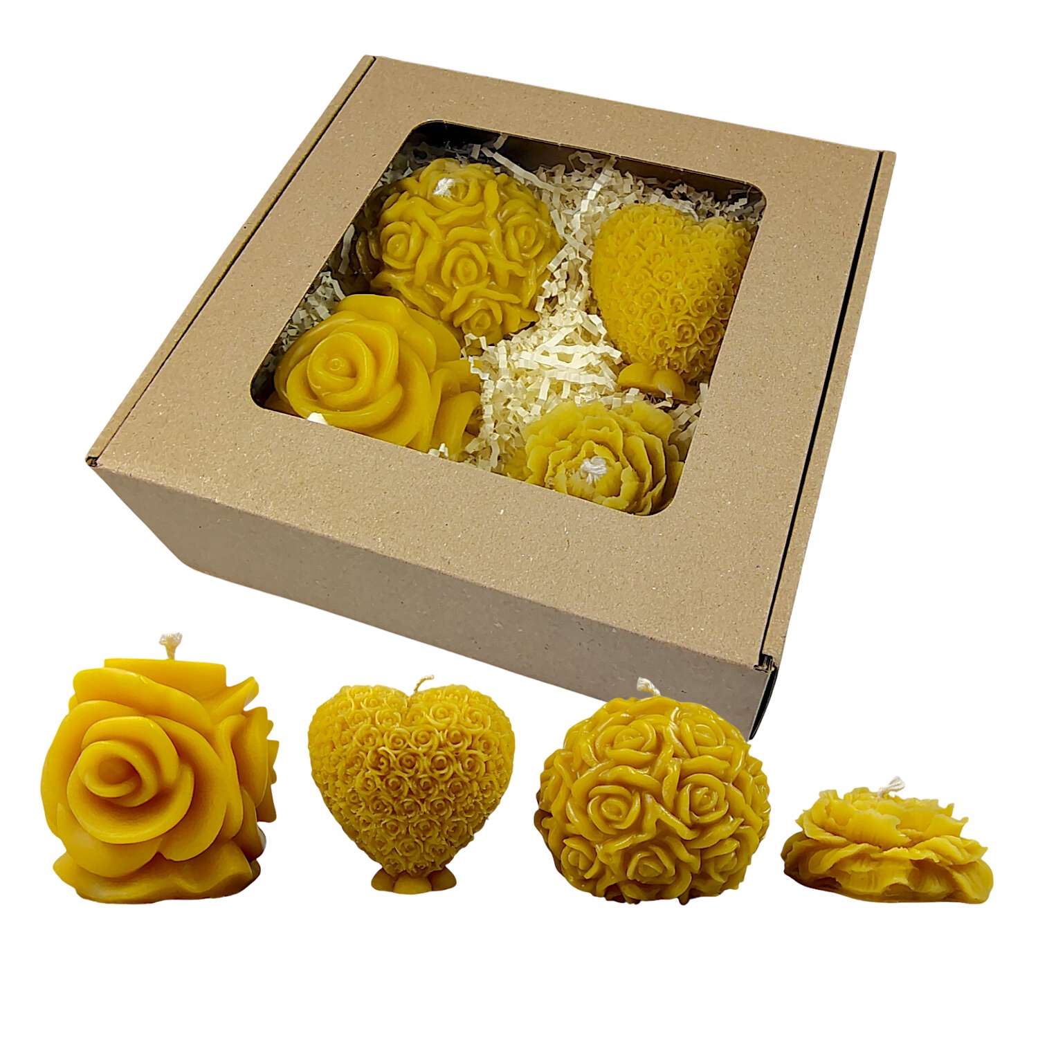 Sada Čtyř Svíček Ze Včelího Vosku 100% Růže