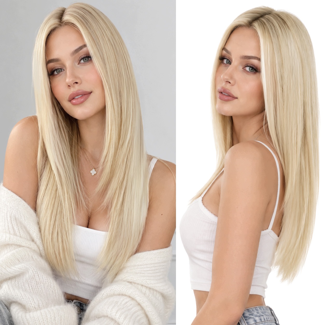 Peruka Syntetyczna prosta długa 55cm cieniowana Long Layers blond