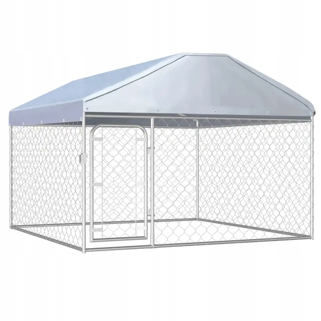 Kotec pro psy venkovní se střechou, 200x200x100/135 cm, stříbrný