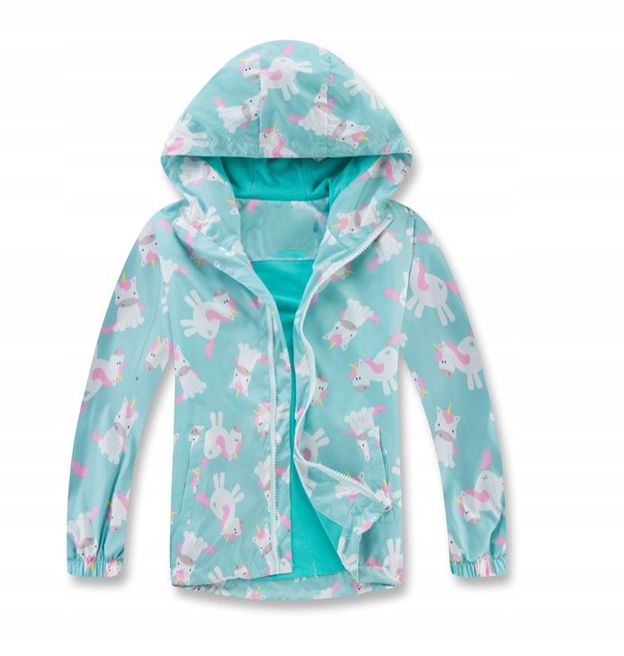 Kurtka Dziecięca Przeciwdeszczowa Wiatroodporna Wodoodporna Kaptur 140cm