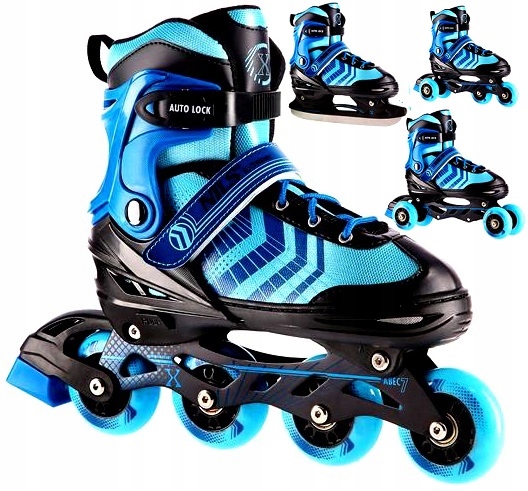 Łyżworolki Rolki 4w1 Regulowane 39-43 Łyżwy Wrotki Niebieskie Męskie ABEC7