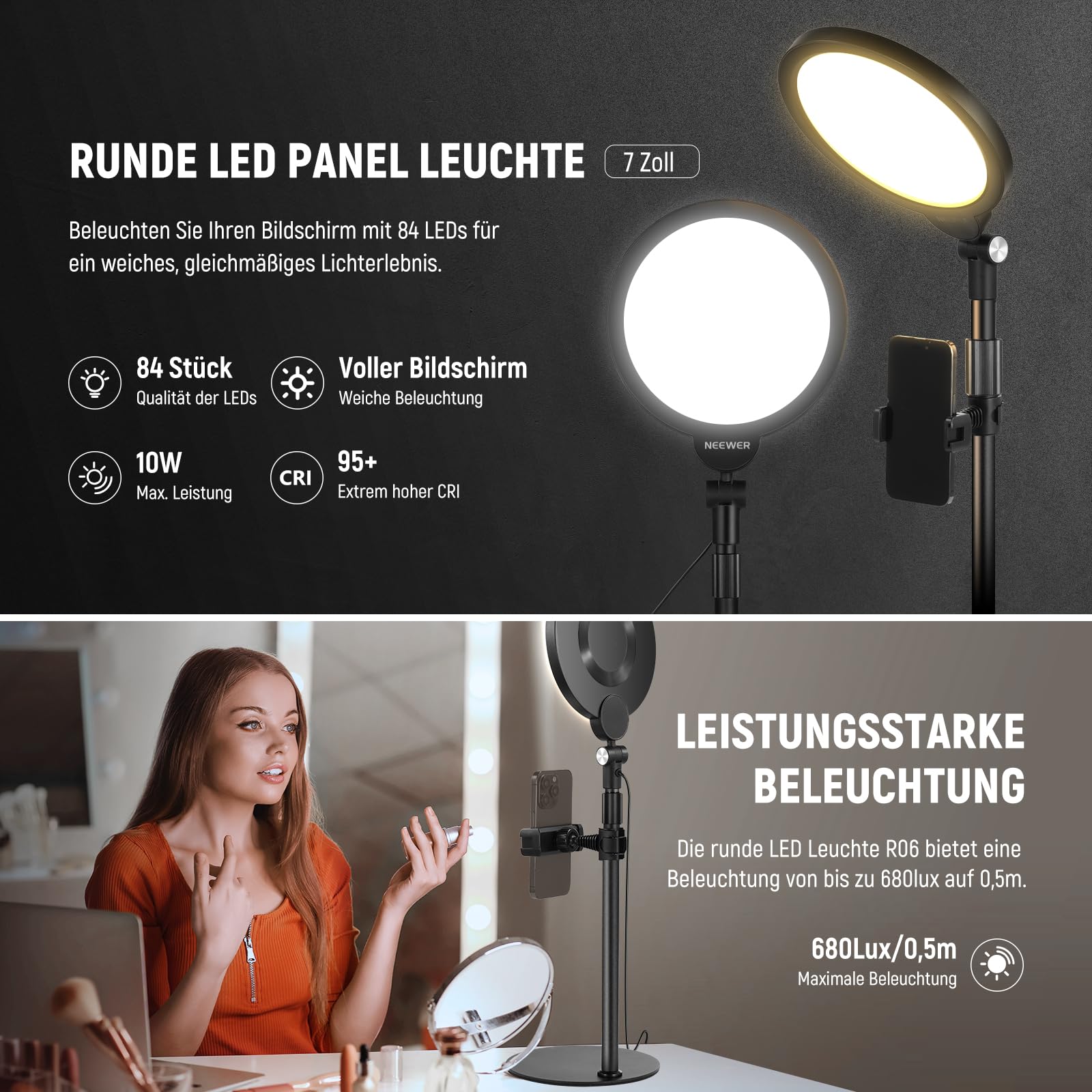 NEEWER BASICS Zestaw Selfie Lampa Pierścieniowa 7" 10W 3000K-6500K — miniatura 2