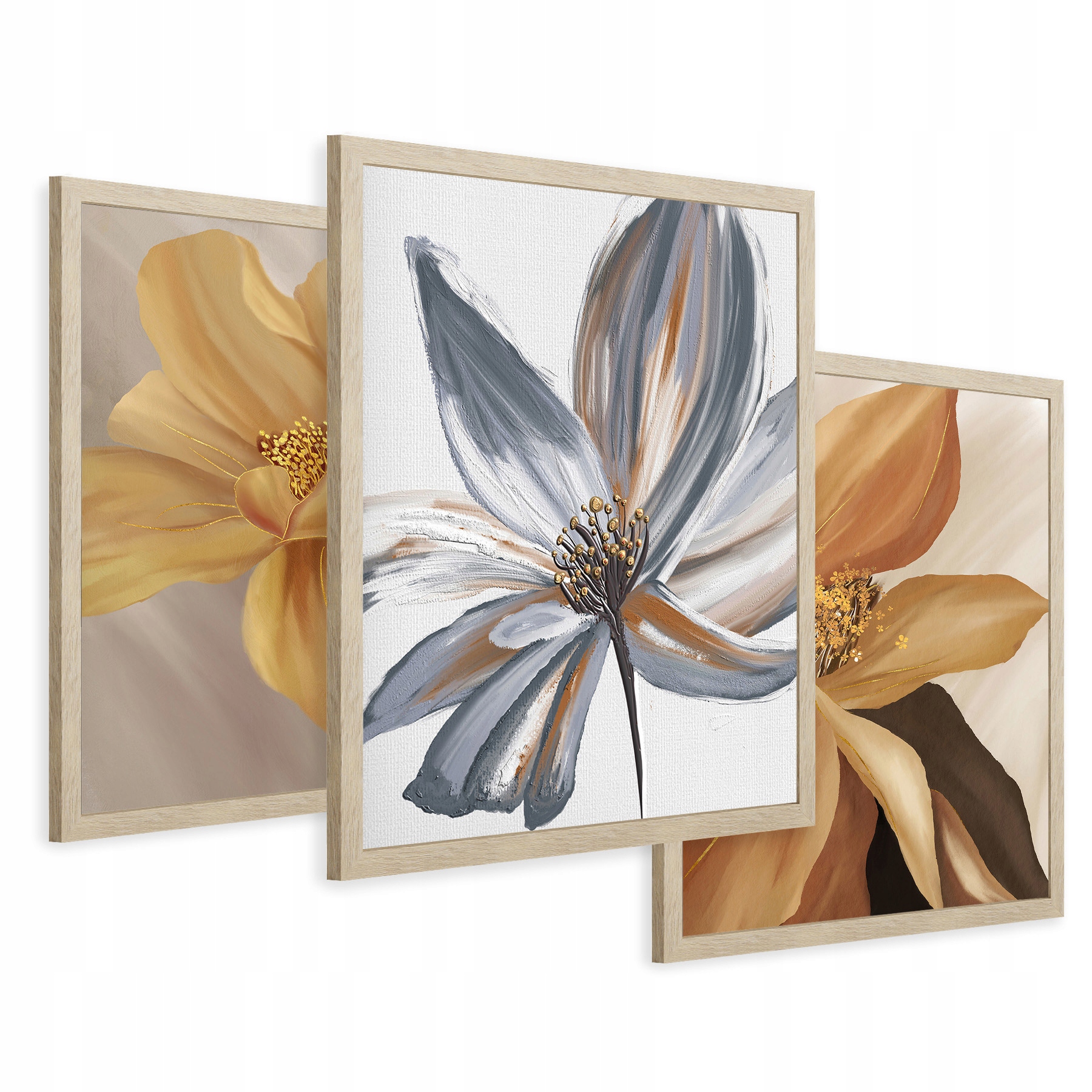 Zestaw Obrazy w ramie plakaty kwiaty jak obraz olejny tryptyk 43x99