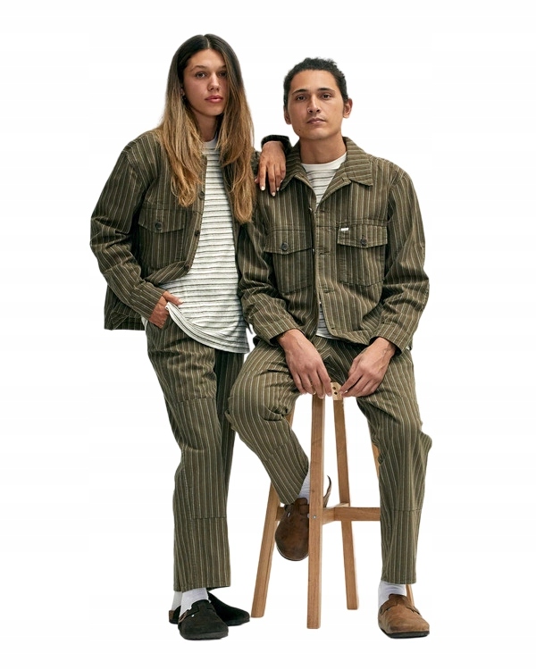 Košilová bunda Rvca unisex khaki s pruhy, velikost vel. M