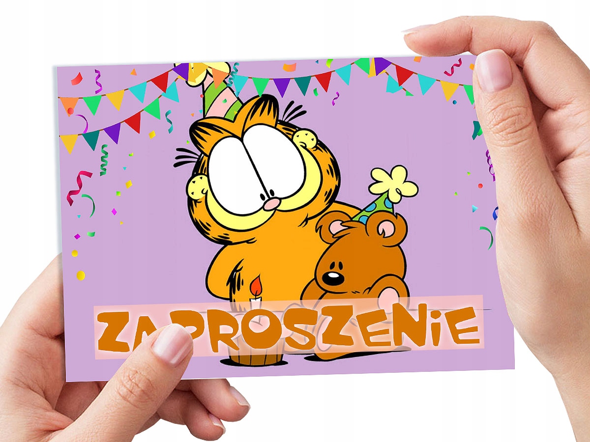 ZAPROSZENIE GARFIELD NA URODZINY DZIECKA + KOPERTA GRATIS JAKOŚĆ