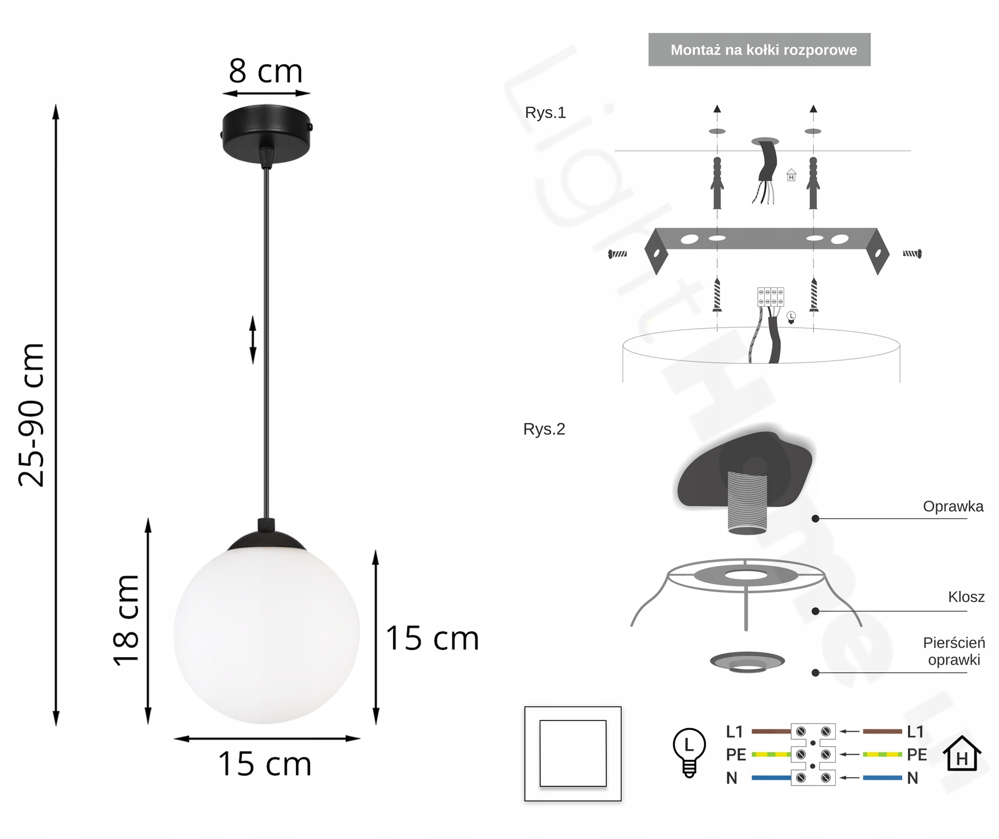 LAMPA WISZĄCA SUFITOWA PLAFON KULA CZARNY LED 15cm Marka Light Home