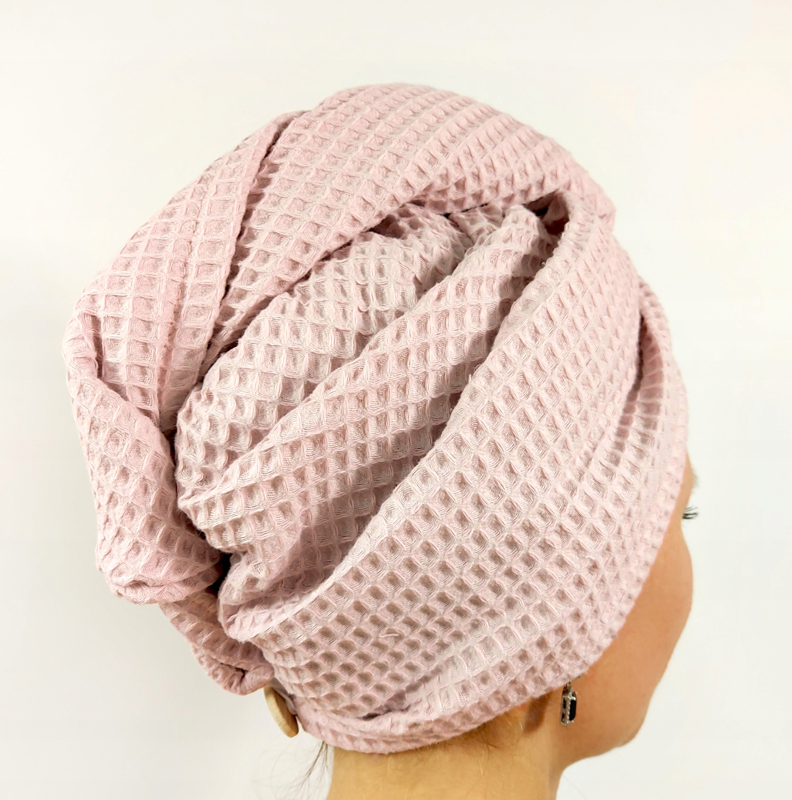 Turban na głowę, Wafel bawełna 100% Pudrowy Róż