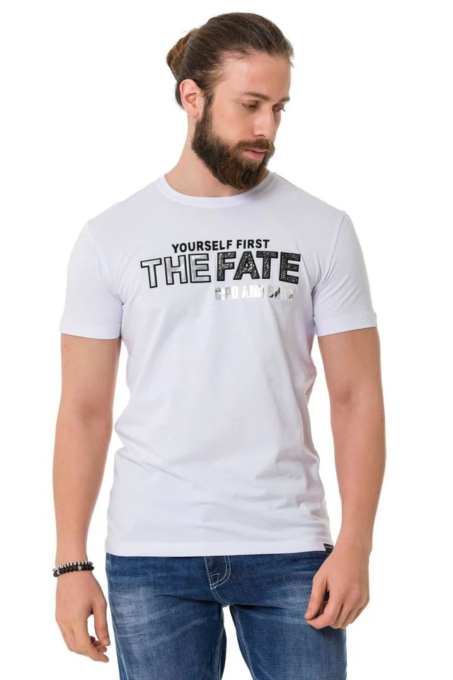 Tričko Pánské Bílé Tričko Cipo Baxx 3D Ozdobné Nápisy S Logem Potisk: L