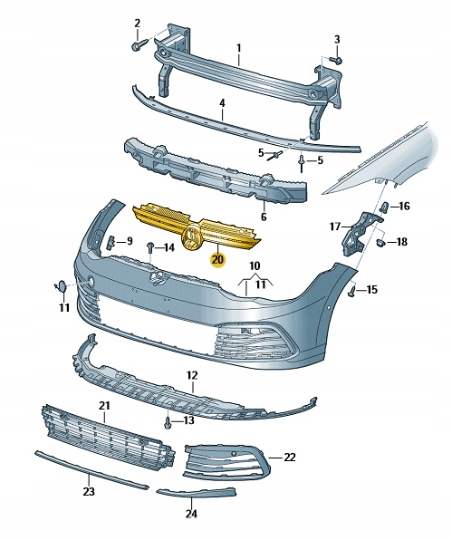 volkswagen oe 5H0853651S решетка радиатора