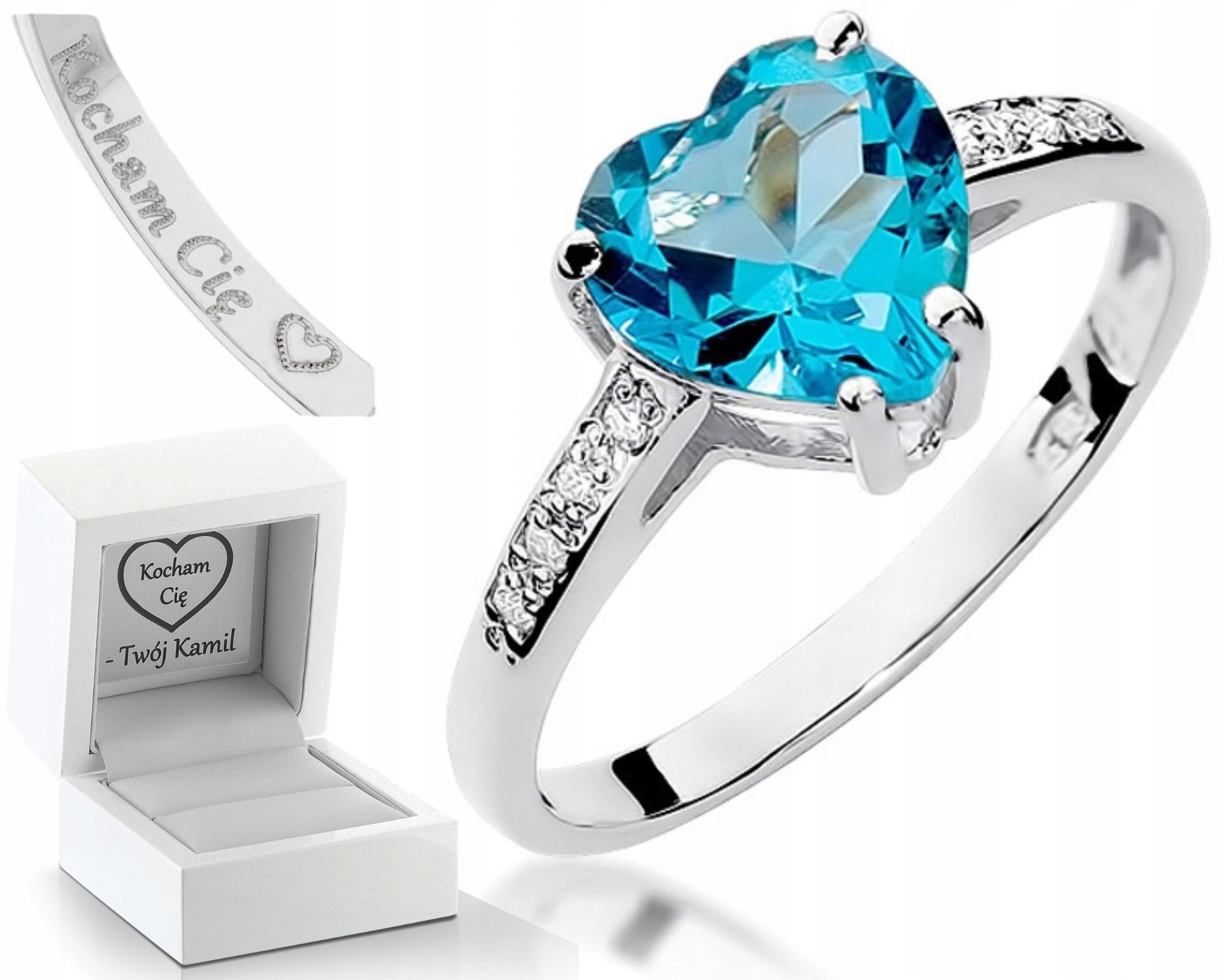 Prstýnek S Topazem A Brilianty Srdce Bílé Zlo