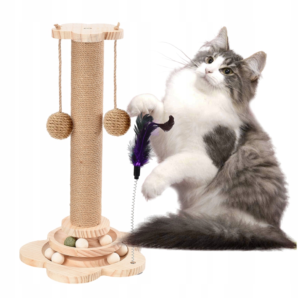 Levně Škrabadlo Pro Kočky Škrabací Sloupek Interaktivní Hračka Z Míče Pero 46 CM