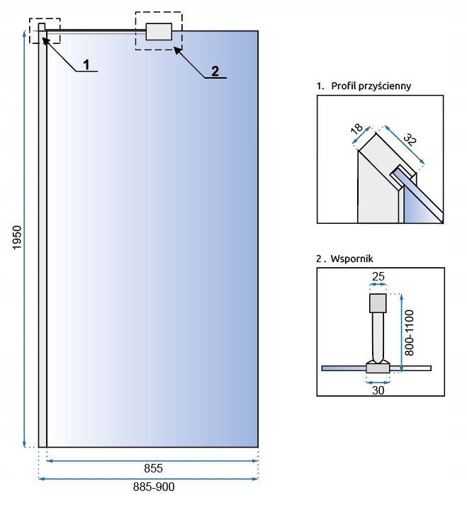 Ścianka Prysznicowa Walk-In 8mm Aero Chrom 90 cm Rea SL Kod producenta REA-K7553sl