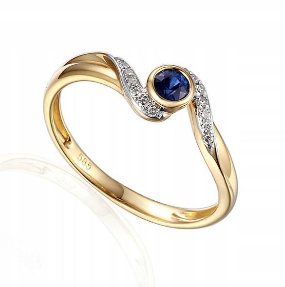 Zlatý prstýnek se safírem a brilianty Gravírování