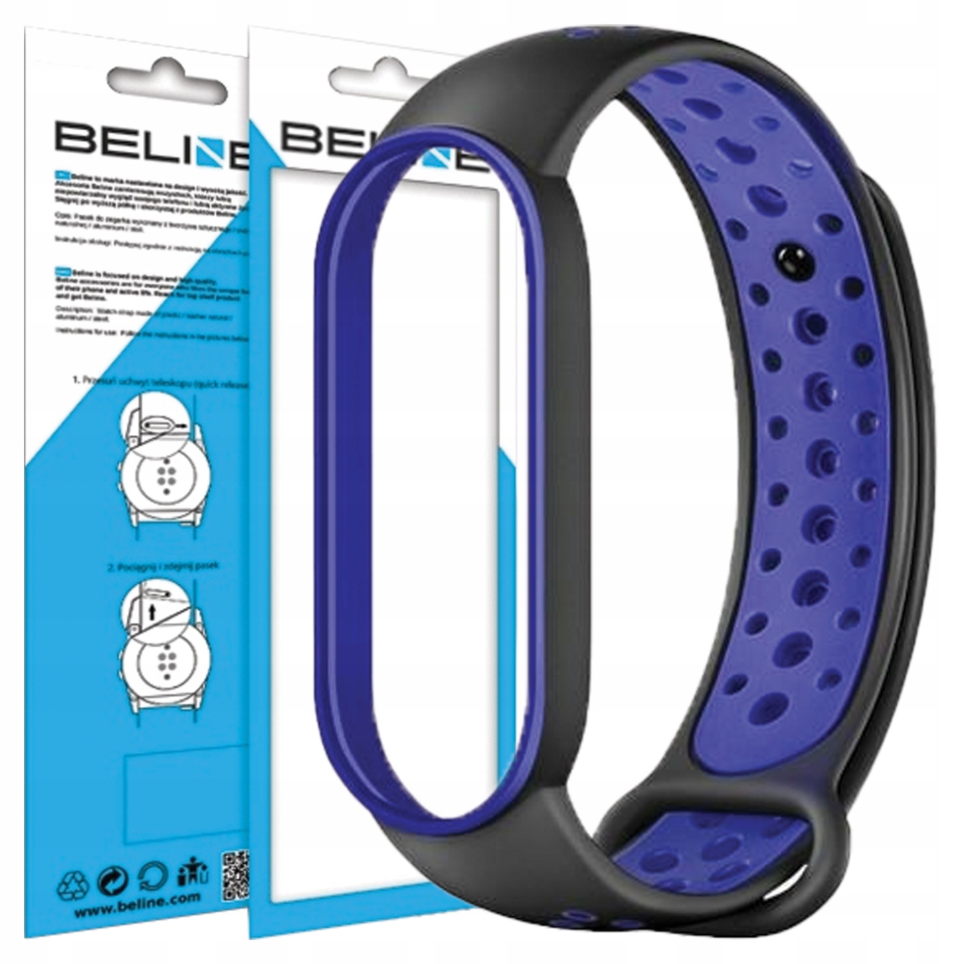 Beline Pasek Design Do MI Band 7 6 5 Czarno-niebieski Do MI Band 7 6 5