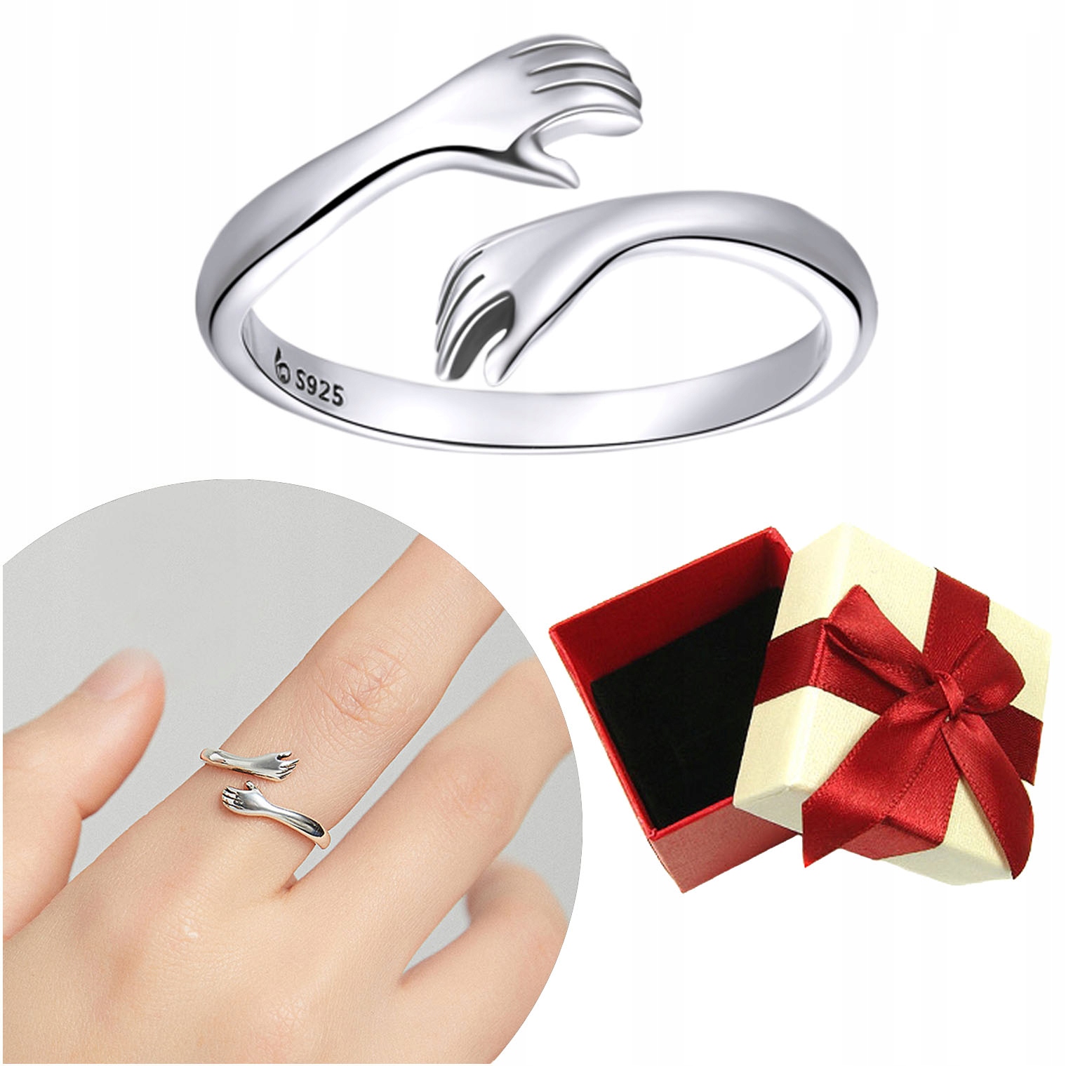 PIERŚCIONEK DŁONIE UŚCISK srebro 925 regulowany srebrny przytulenie pr. 925 Rodzaj Klasyczne