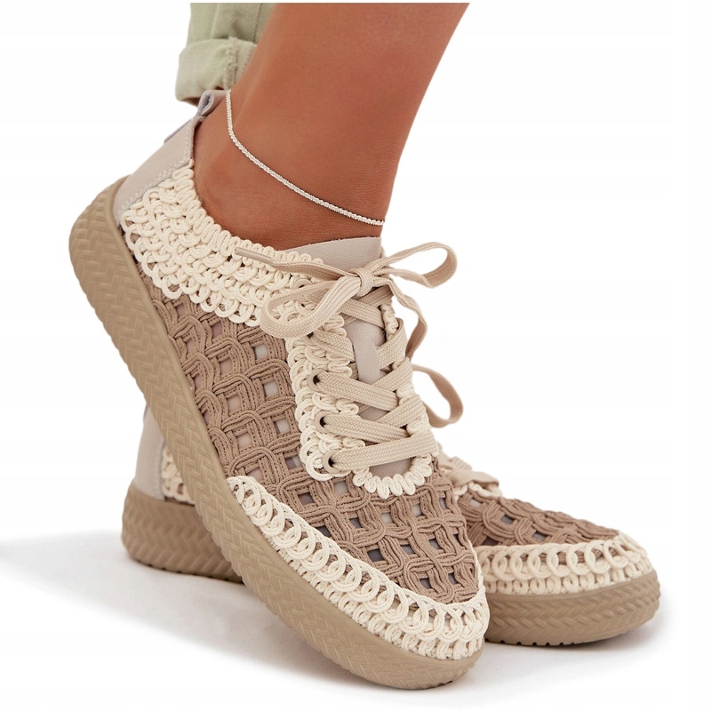 Dámské Polobotky Tenisky Z Lehké Pletené Kůže D&amp;a GR61-5951 Béžové 40